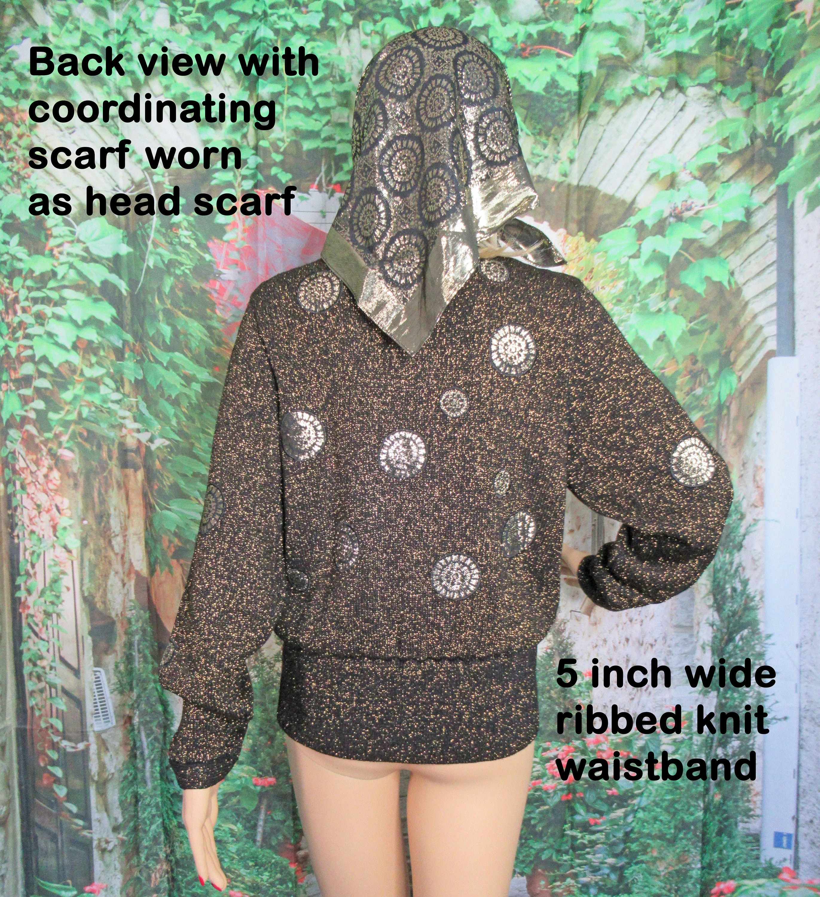 Sweater Umi Collections by Anne Crimmins Black and Gold Metallic Cardigan Gold Metal Buttons Long Sleeve Plus Scarf by Anne Crimmins - Image 11