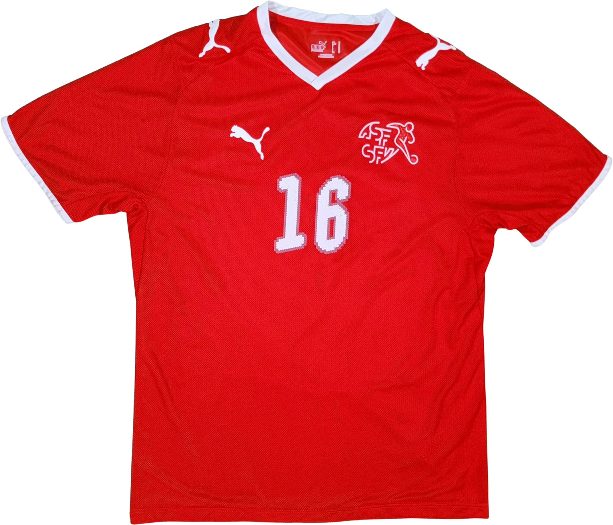Switzerland Tranquillo Barnetta Puma Soccer Jersey Autographed Red Color Uniform Shirt Traditional Home Kit Size M by Puma