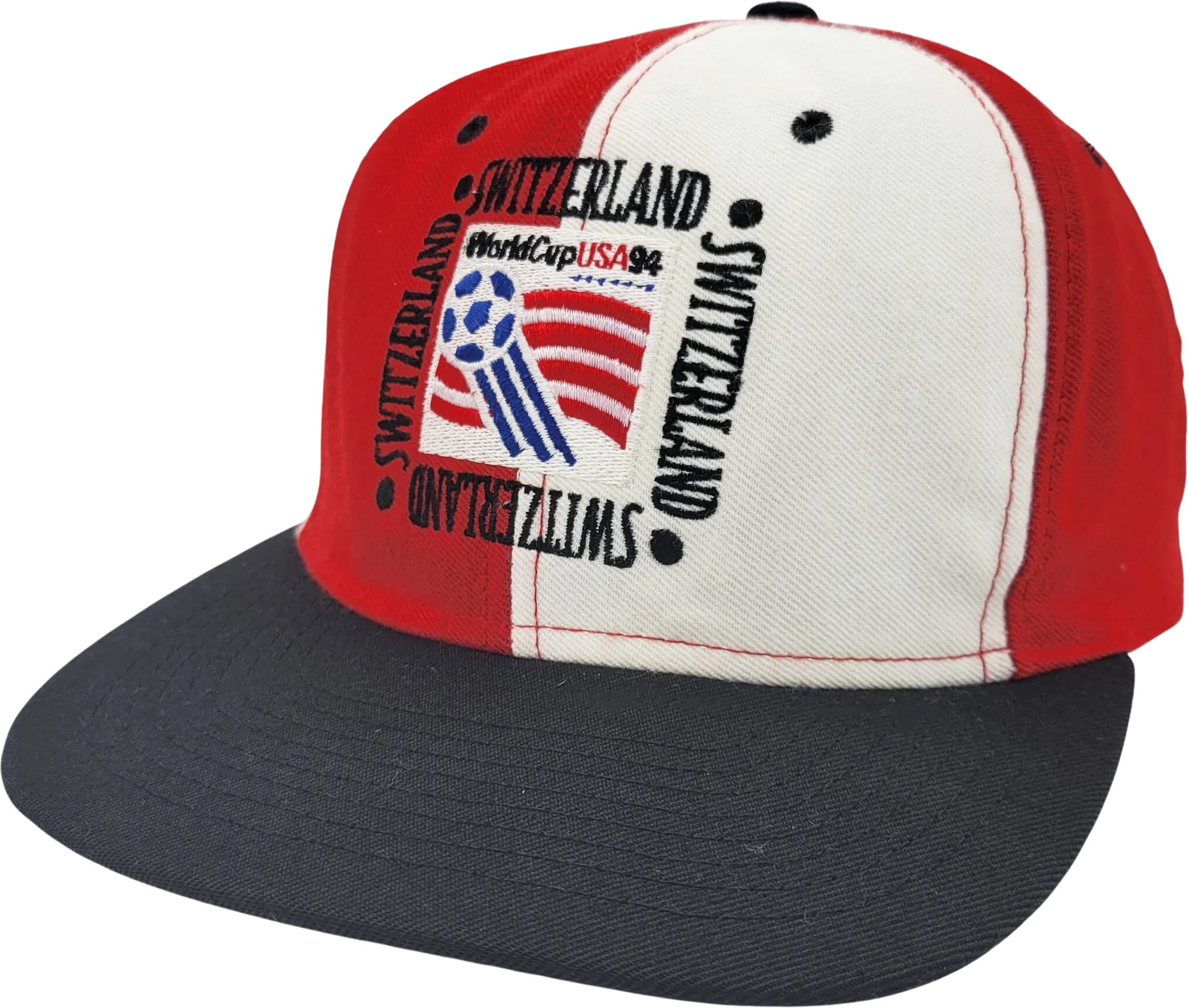 Switzerland Vintage 90s World Cup Soccer Snapback Hat Nutmeg Mills Usa 1994 Games Football Red White Baseball Cap by Nutmeg Mills