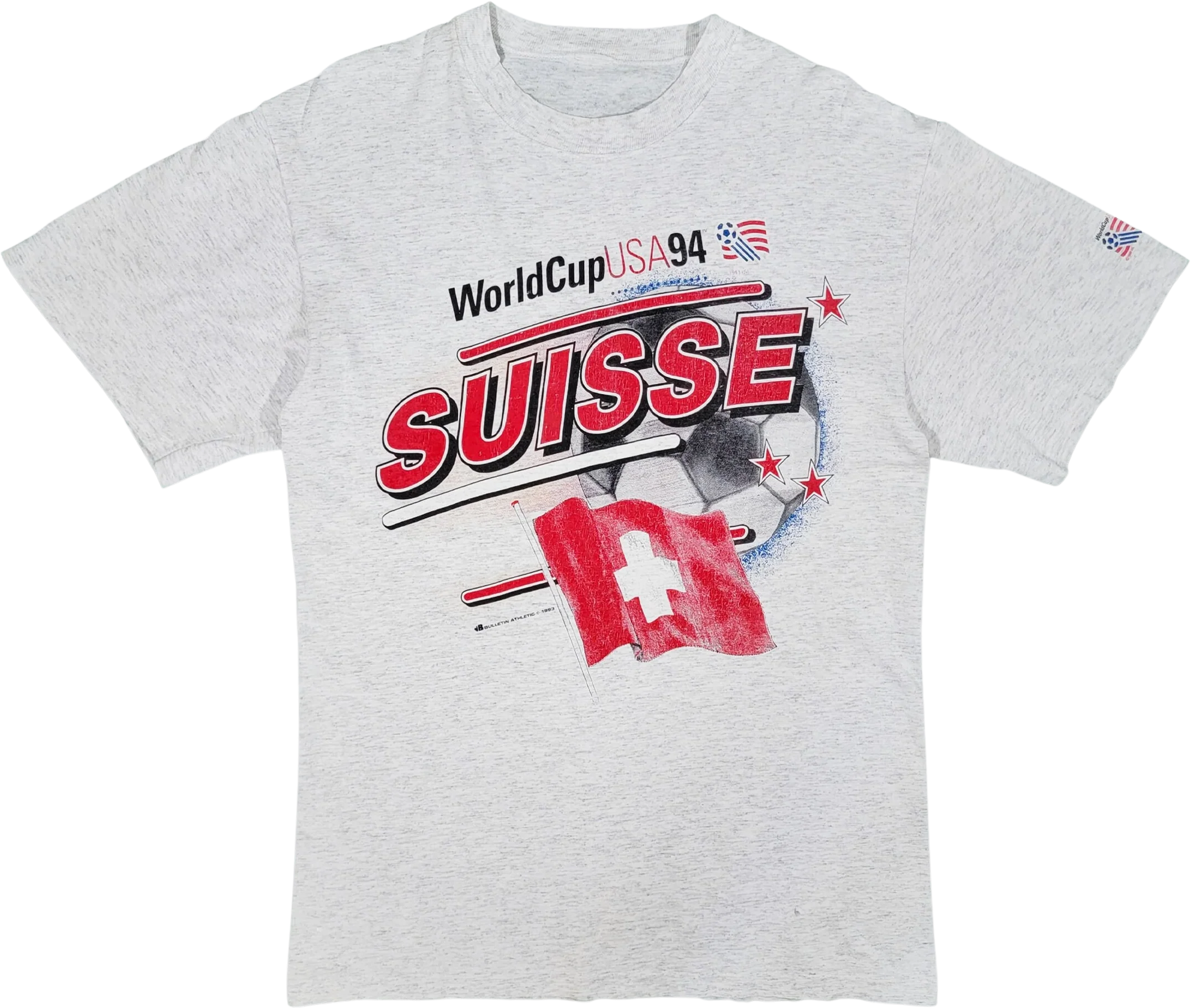 Switzerland Vintage 90s World Cup Soccer T-Shirt 1994 Usa Games Suisse Single Stitch Bulletin Athletic Gray