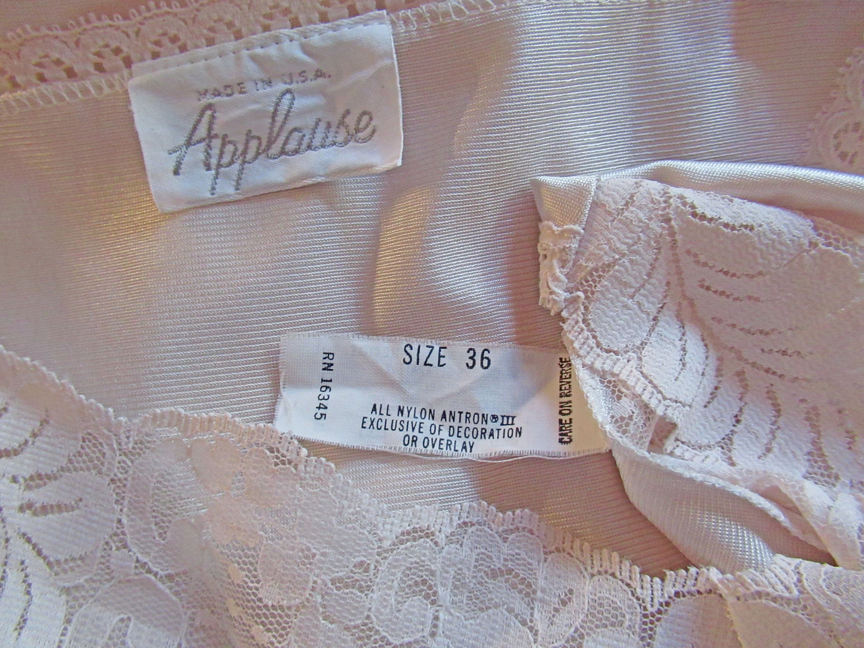 Sz 36 Nylon Slip Lace Sheer Trim Bodice and Hem Knee Length Pastel Beige Vintage Made In Usa So Pretty Adjustable Straps by Applause - Image 8
