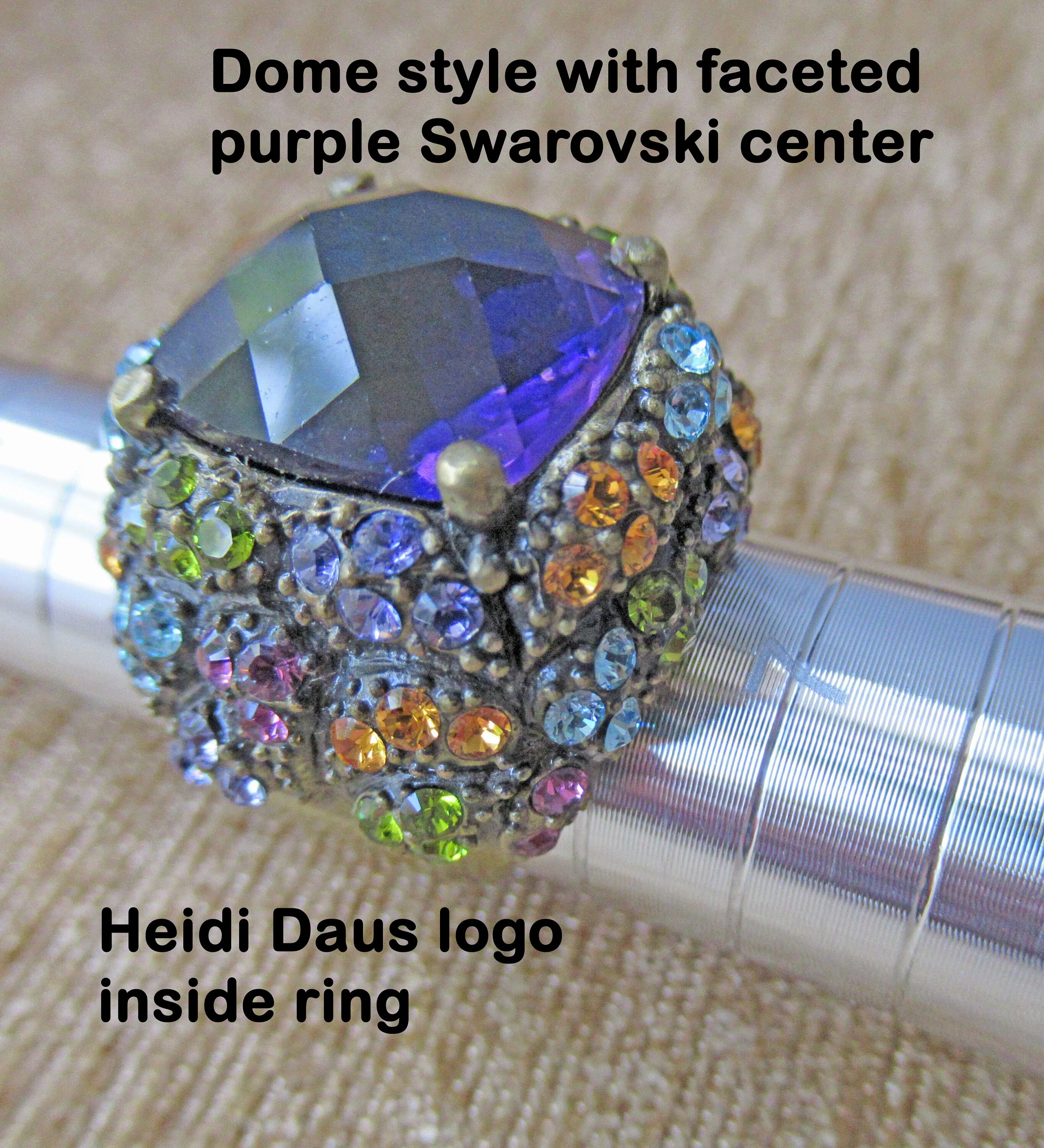 Sz 6 Heidi Daus Cocktail Ring Multicolor Swarovski Crystals, Purple Faceted Center, Wide Statement Ring You Can Wear Anytime, Anywhere - Image 5
