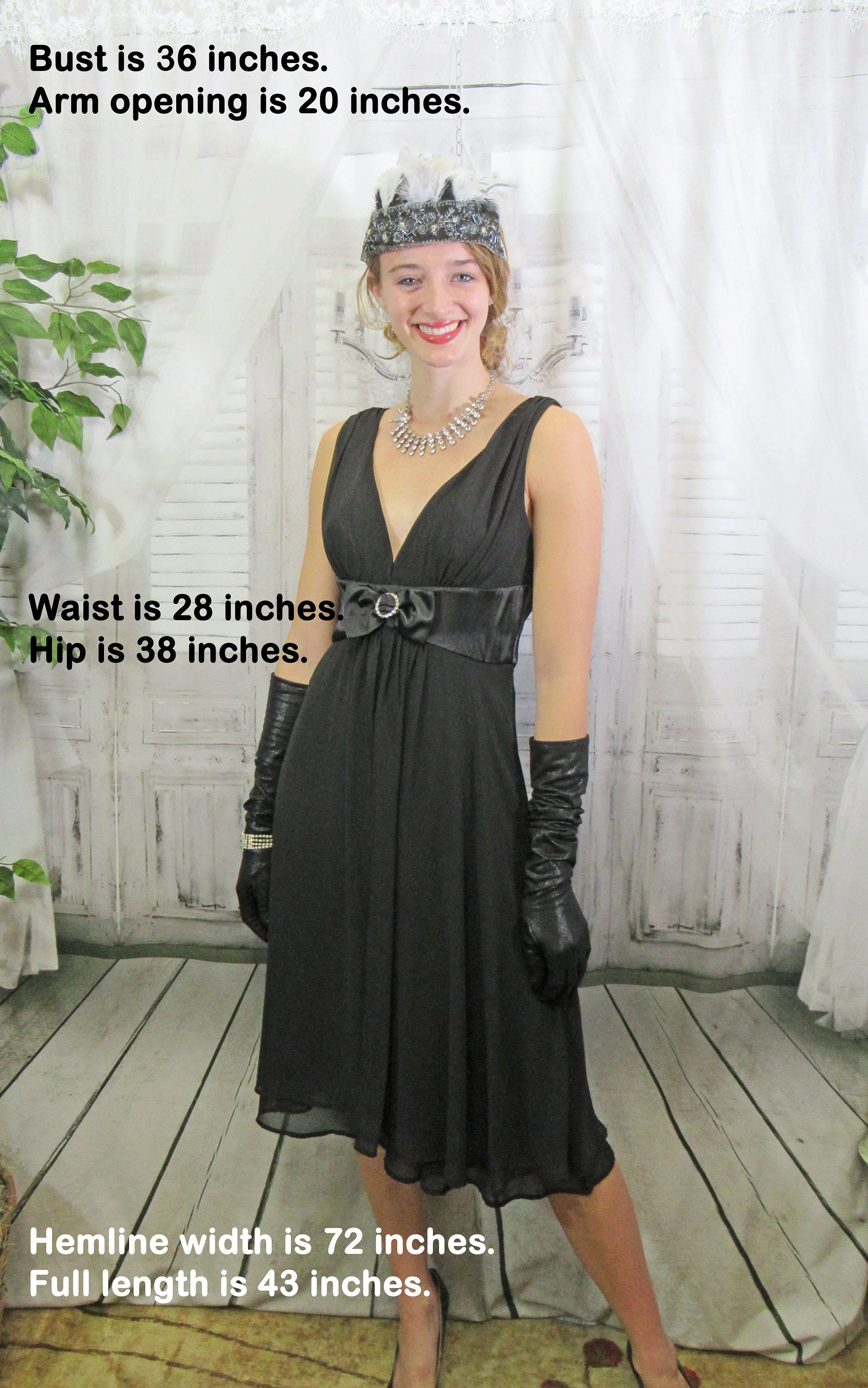 Sz 6 Low V-Neck Party Dress 36 Bust, Clear Rhinestone Trim At Empire Bow Waist, Sheer Outer Panels, Connected Logo, Made In Philippines Vtg - Image 6