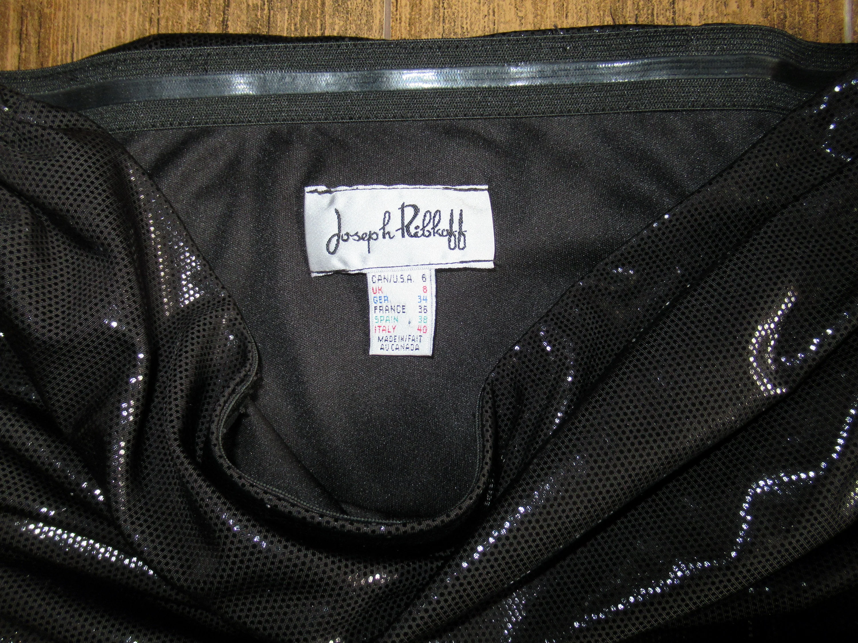 Sz 6 Strapless Jumpsuit Ruched Easy-Fit Shiny Top, Joseph Ribkoff, Matte Black Legs, Made In Canada, Stretch Top, Sexy One Piece Glam Vintage - Image 6