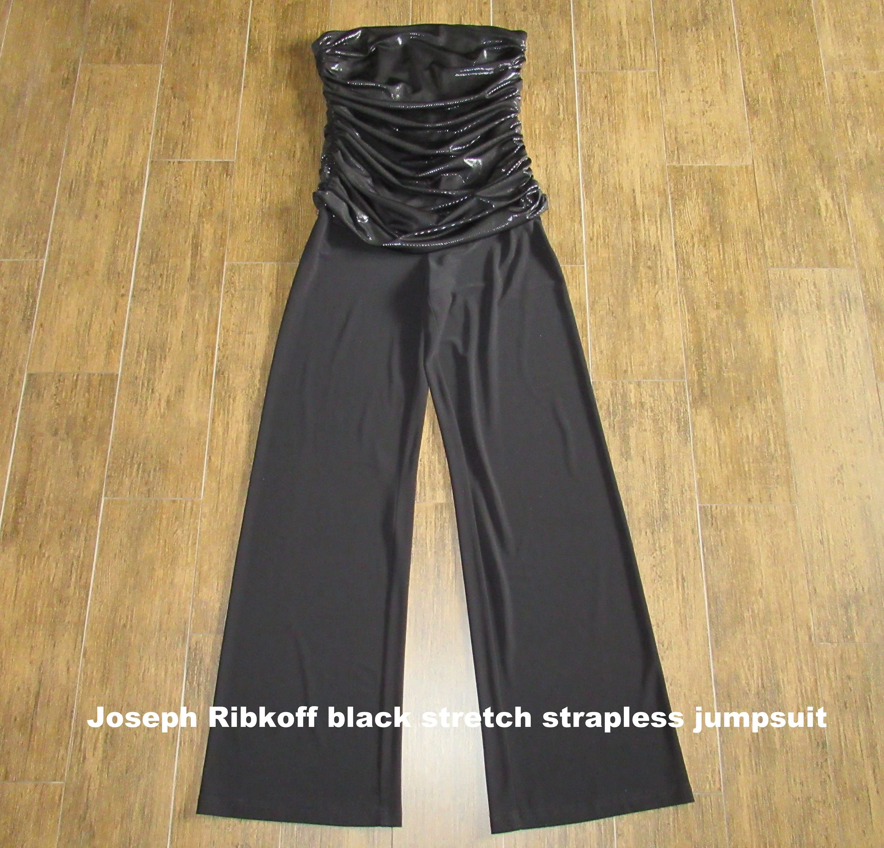 Sz 6 Strapless Jumpsuit Ruched Easy-Fit Shiny Top, Joseph Ribkoff, Matte Black Legs, Made In Canada, Stretch Top, Sexy One Piece Glam Vintage - Image 8
