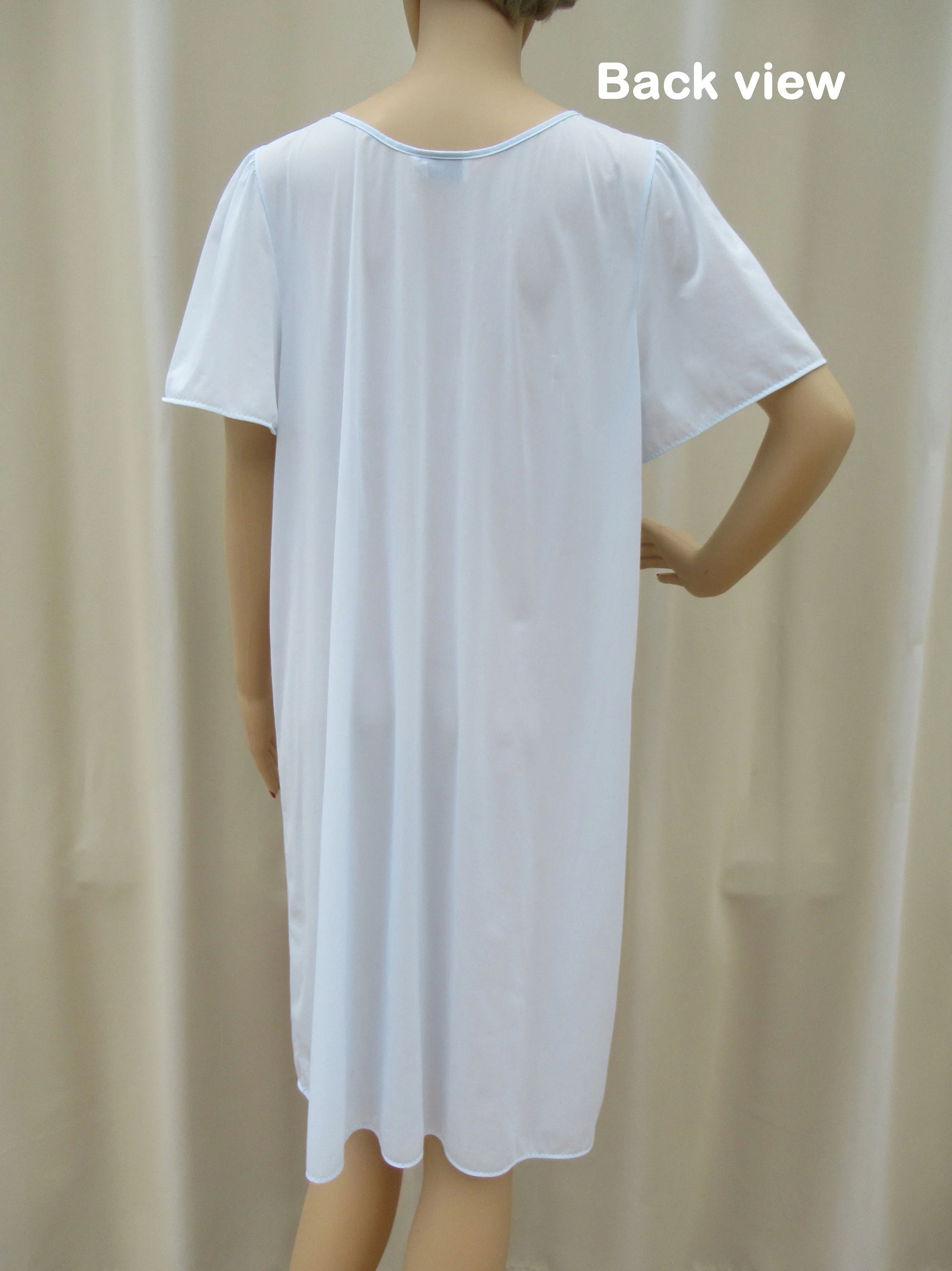 Sz L Nightgown Pastel Blue Nylon A-Line Wide Cut Cap Sleeve Vf Knee Length Fits To 44 Inch Bust V-Neck Made In Usa Vtg by Vanity Fair - Image 2