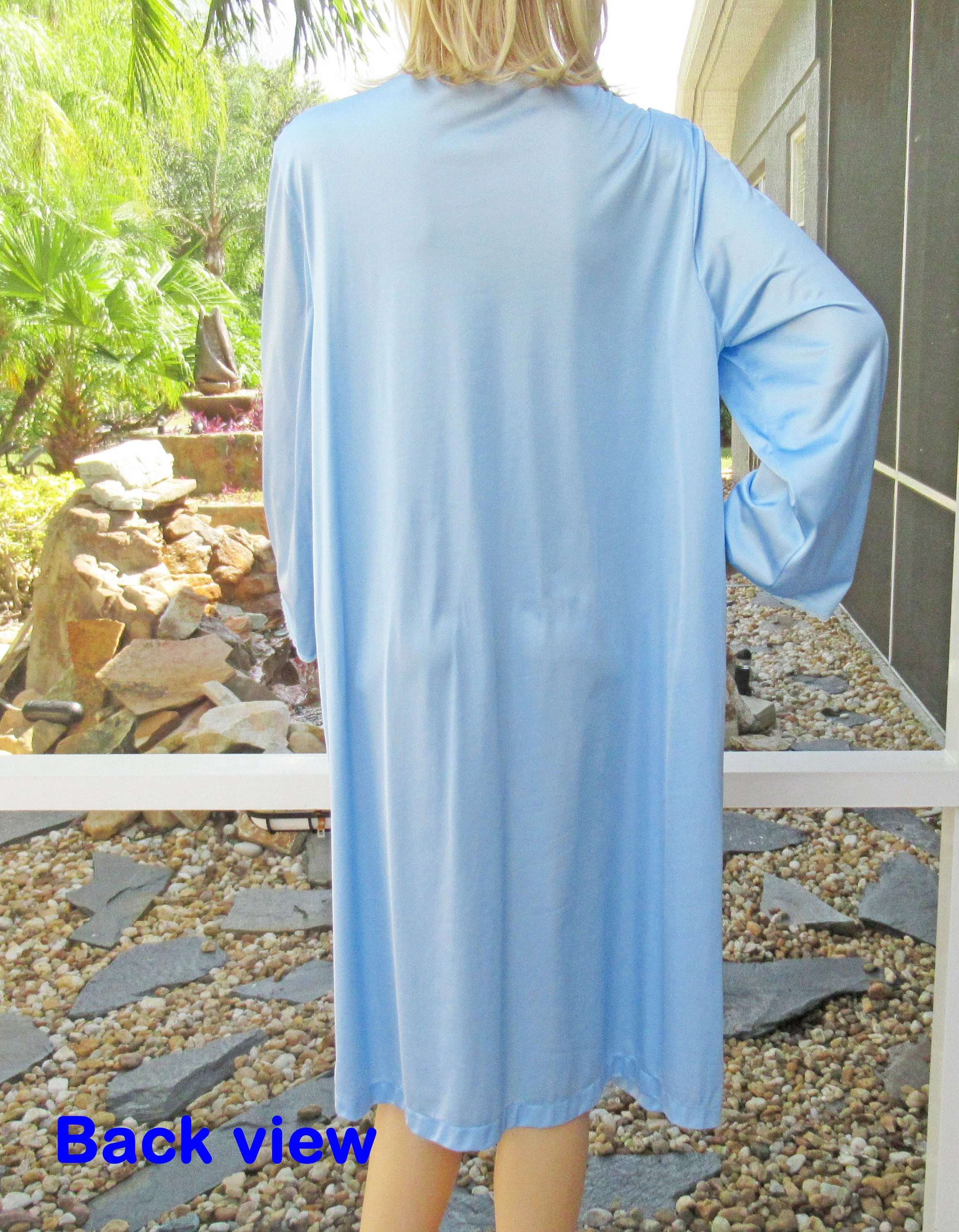 Sz L Robe 44 Inch Bust Made In Usa, Blue Nylon Button Front, Knee Length, Lace V Neckline, 1 Hidden Side Pocket, Sexy Vtg by Vanity Fair - Image 10