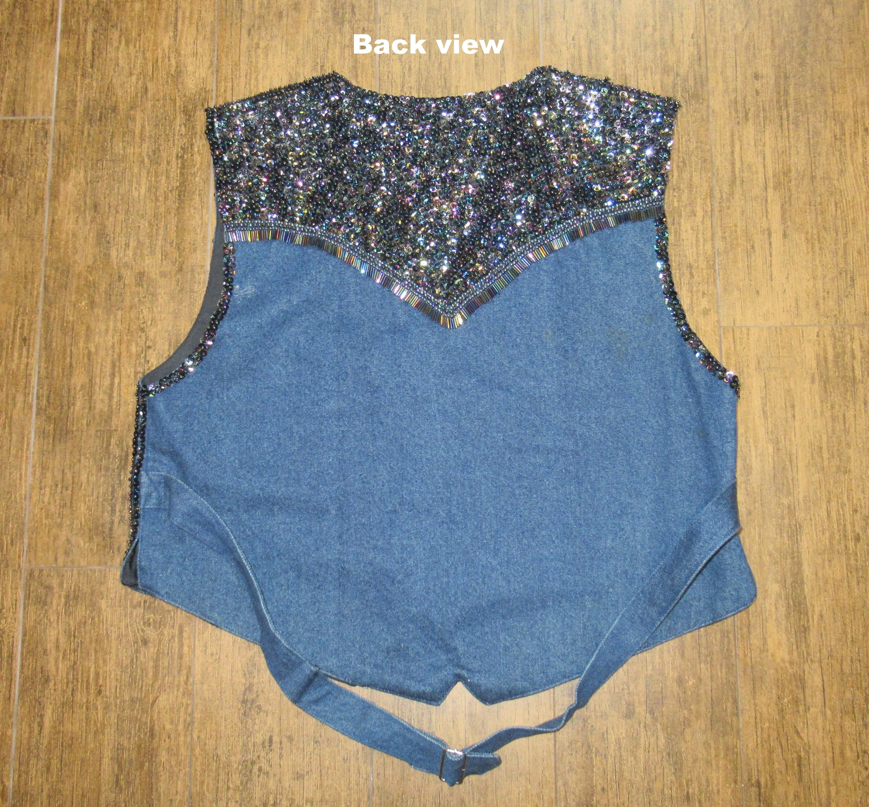 Sz M/l Denim Beaded Vest Inspired by Western Cowboy Styles, Match-Up by Natco, Front Snaps, Back Adjusts To Fit Many, 40 Inch Bust, Vtg - Image 10