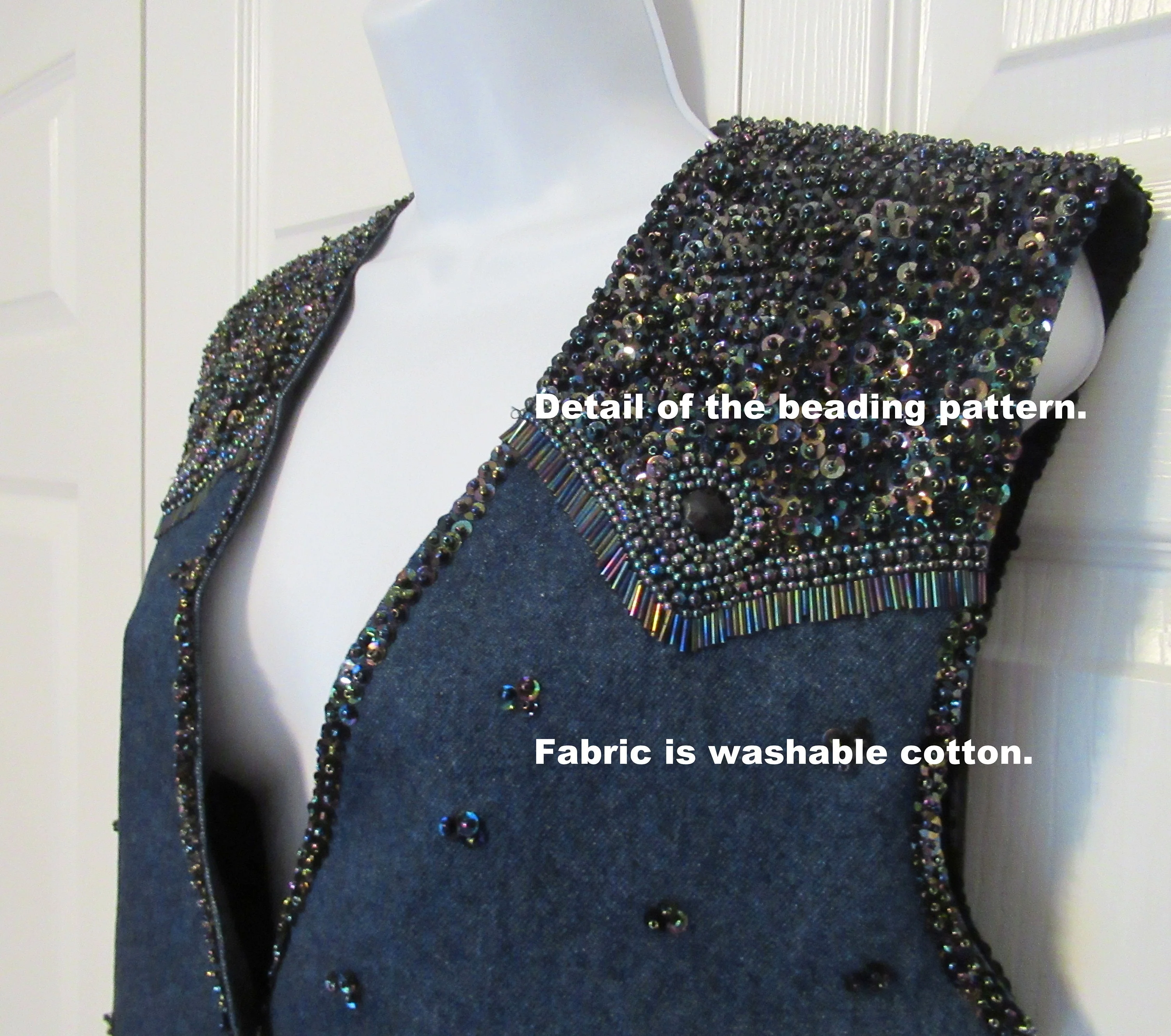 Sz M/l Denim Beaded Vest Inspired by Western Cowboy Styles, Match-Up by Natco, Front Snaps, Back Adjusts To Fit Many, 40 Inch Bust, Vtg - Image 4