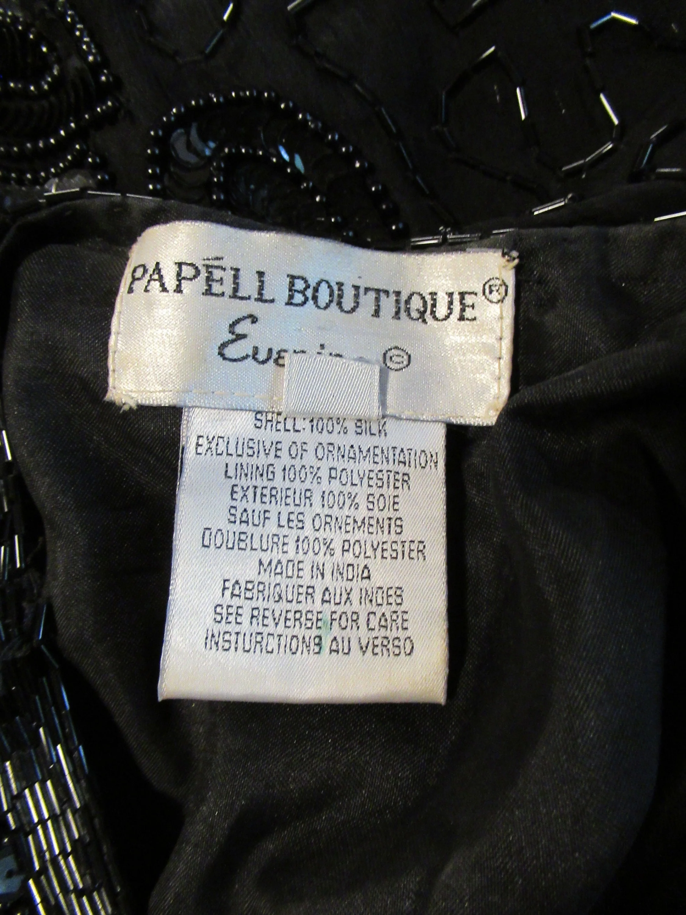 Sz S 36 Bust Beaded Blazer Evening Black Beads On Black Silk Open Front Top Hook Long Sleeves Made In India Vtg by Papell Boutique - Image 8