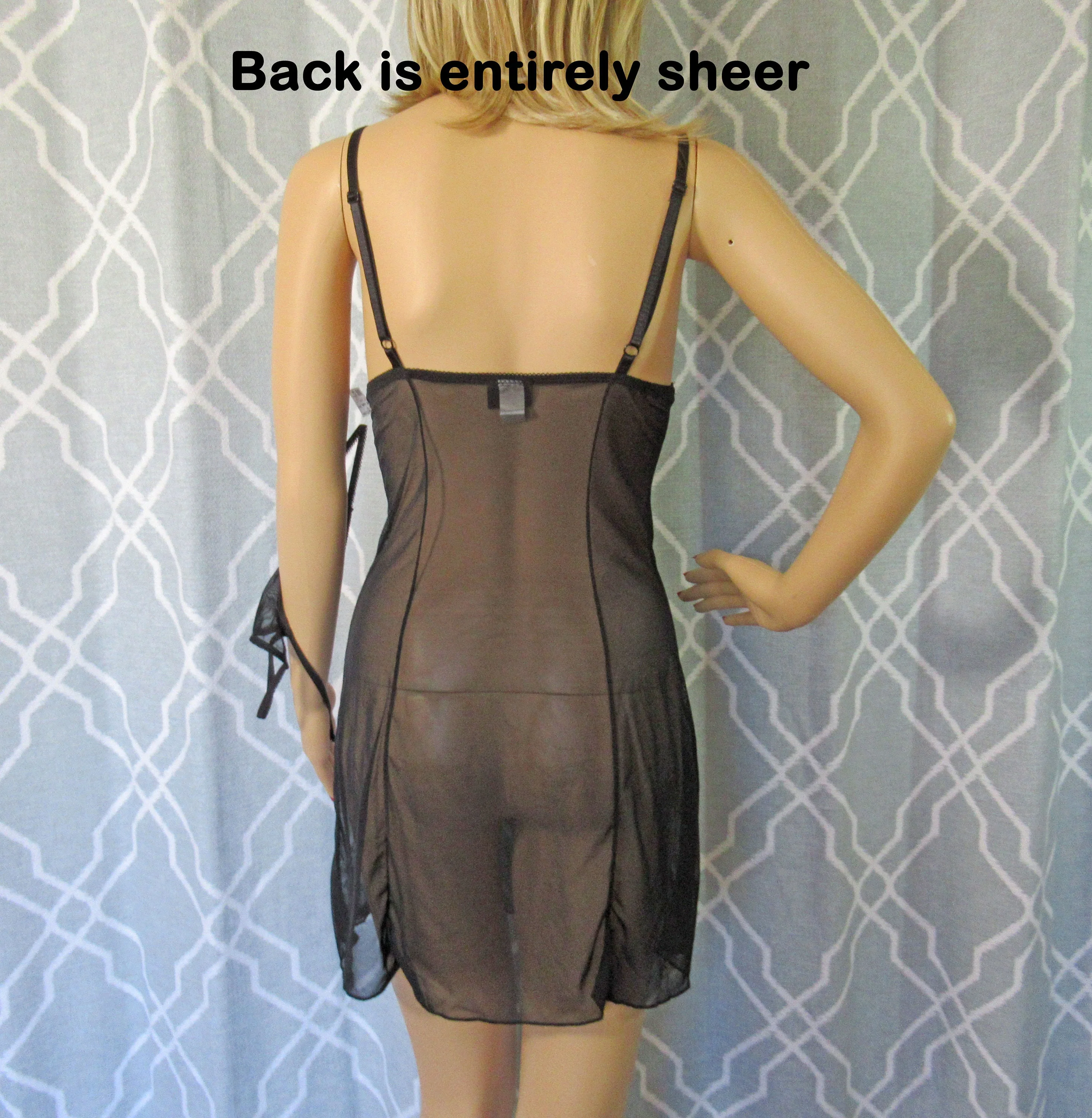 Sz S Babydoll Low Cut 30/34 Bust Unworn Spaghetti Strap Sheer Black, Black/silver, Nylon/spandex, Made Macau by Frederick's of Hollywood - Image 10