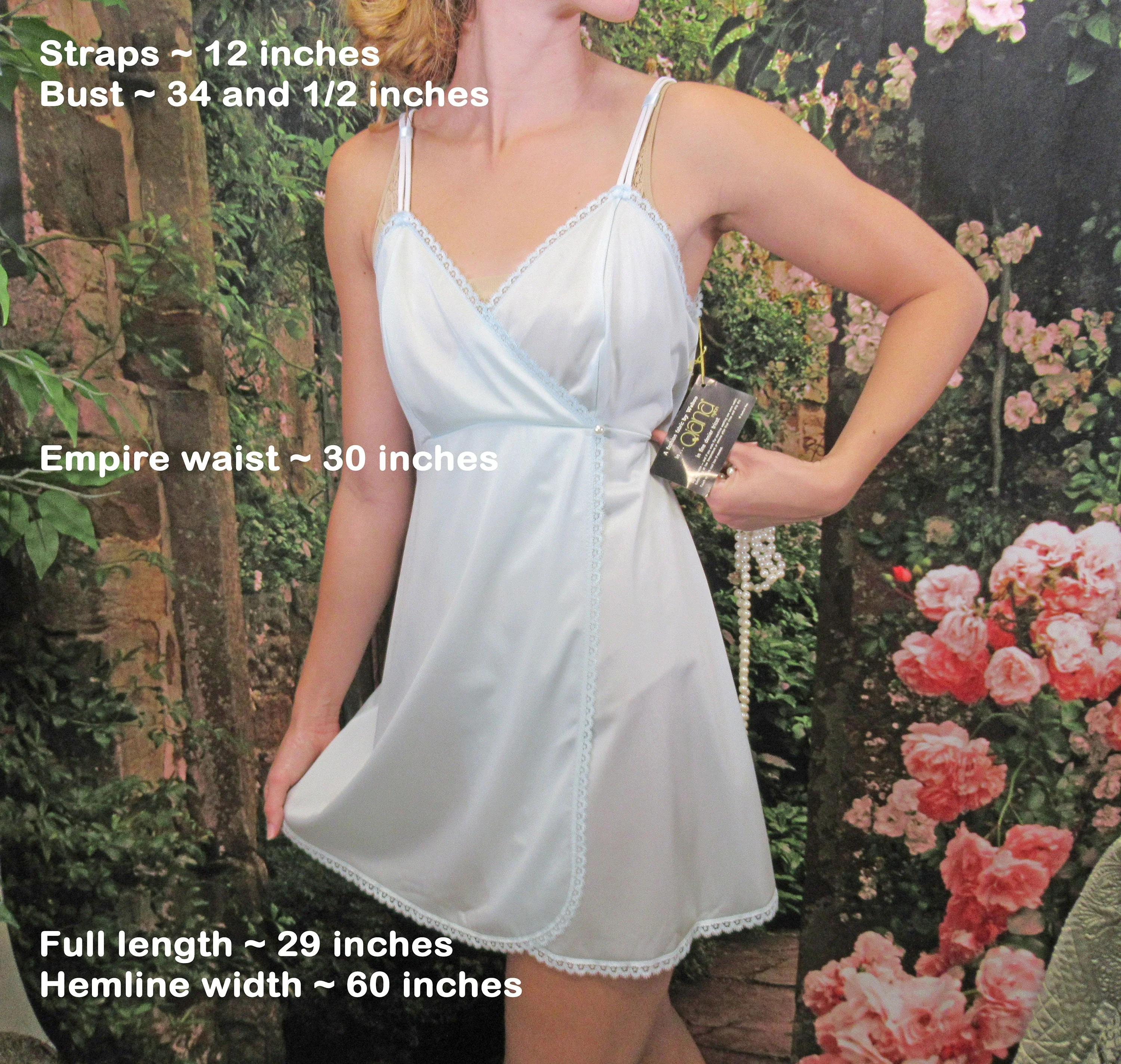 Sz S Babydoll Qiana Gown Front Panels, Blue Nylon Never Worn, Shadowline, 34 Bust, Low Cut Empire Waist, Spaghetti Straps, Made In Usa, Vtg - Image 4