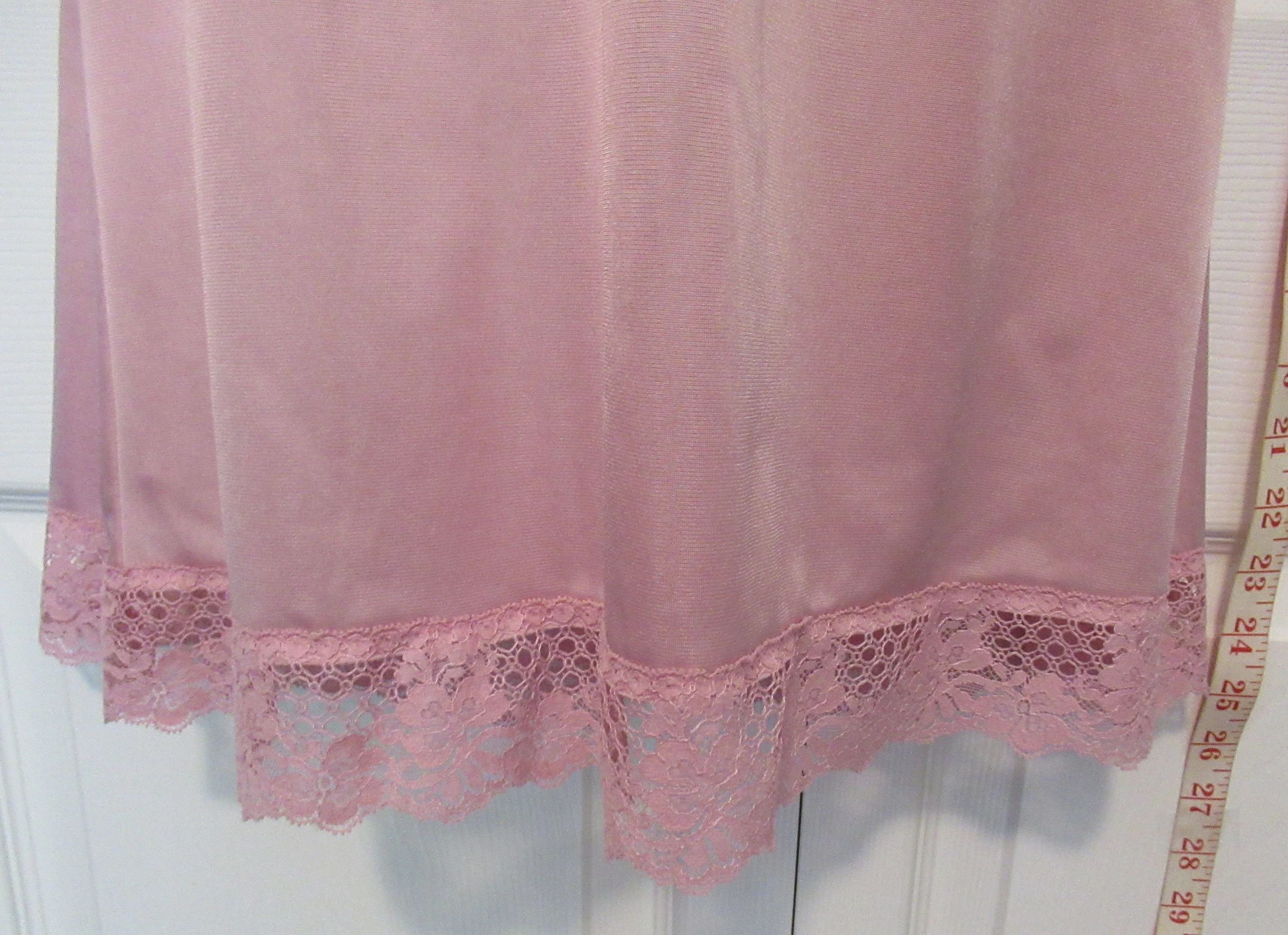 Sz S Half Slip Length 25 Inch Soft Stretch Elastic Waist 22 - 30 Inch Cotillion Pink Nylon Lace Trim Made In Usa Vtg - Image 9