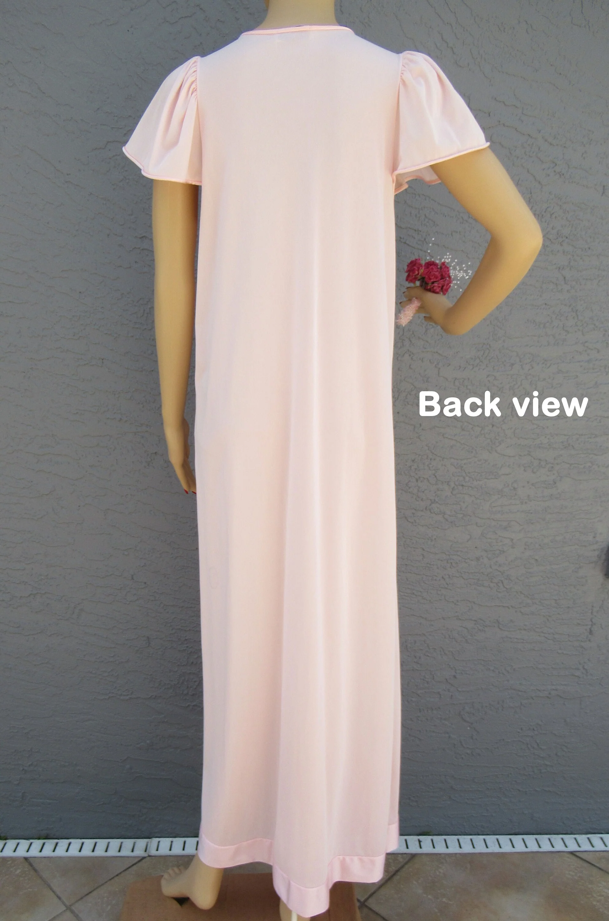 Sz S Nightgown Wide Cut Cap Sleeve Fits To 36 Inch Bust Pastel Pink Nylon Long Satin V-Neck and Hem Made In Usa Vtg by Vanity Fair - Image 10