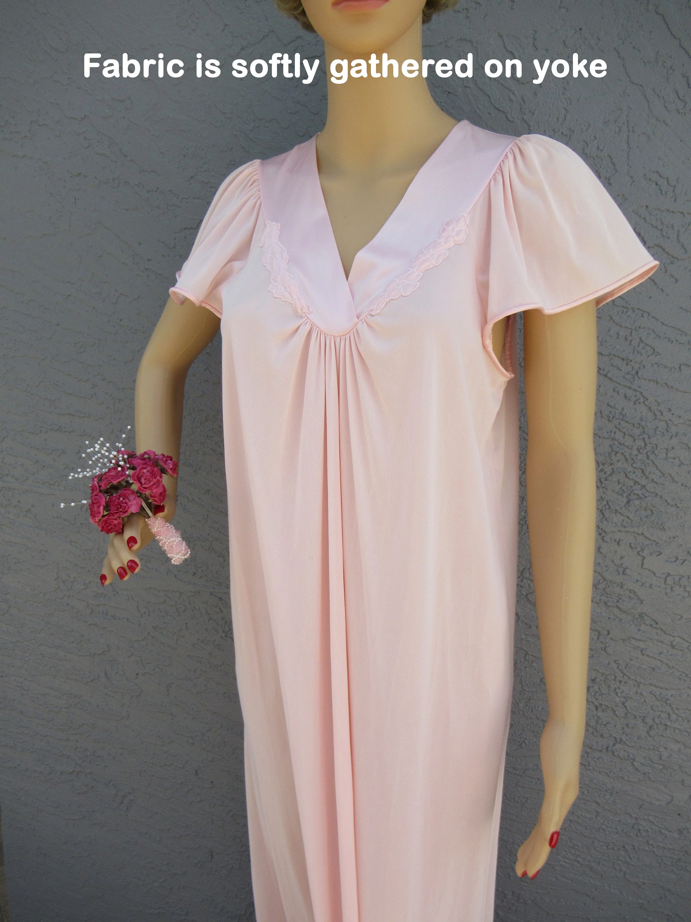 Sz S Nightgown Wide Cut Cap Sleeve Fits To 36 Inch Bust Pastel Pink Nylon Long Satin V-Neck and Hem Made In Usa Vtg by Vanity Fair - Image 8
