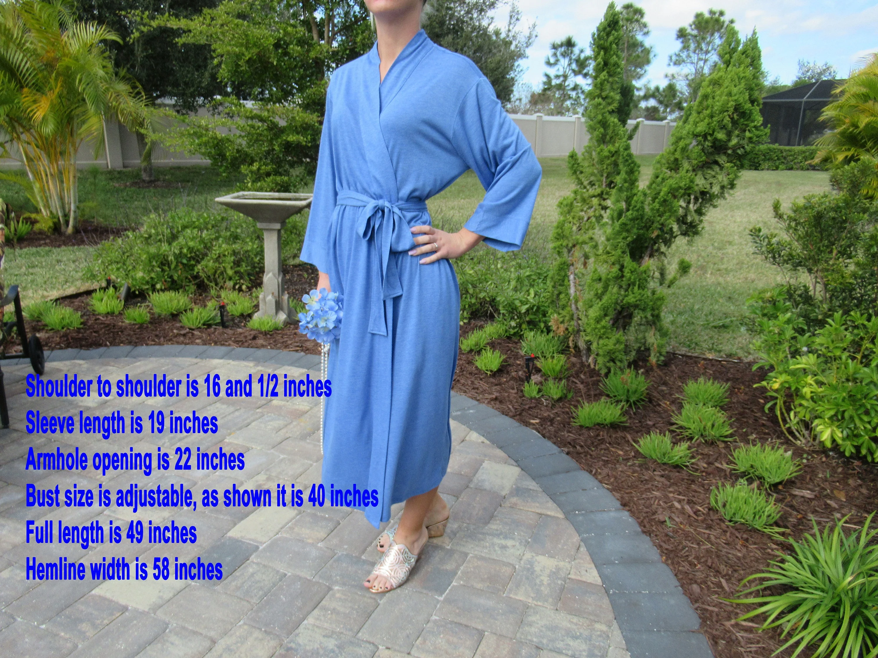 Sz S Robe Wrap Style Blue Polyester and Rayon Soft Fabric, Self Belt In Back Channel, Mid Calf Length, Made In Philippines, Vtg by Josie Natori - Image 5