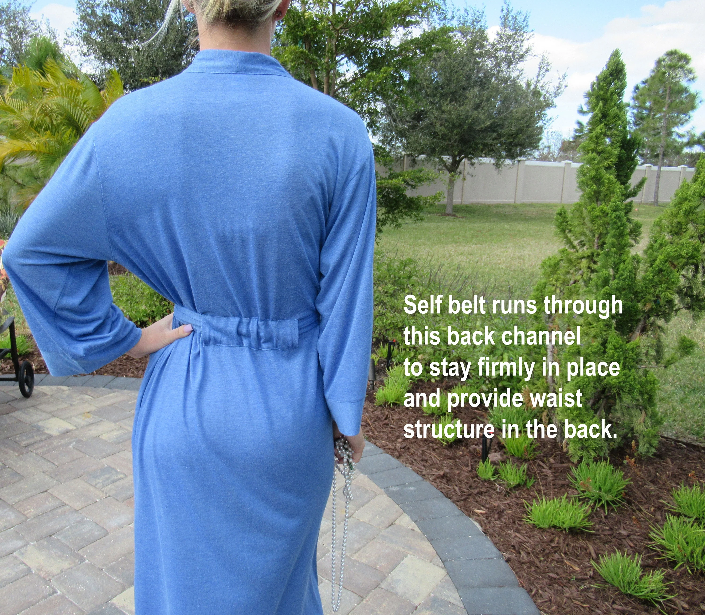 Sz S Robe Wrap Style Blue Polyester and Rayon Soft Fabric, Self Belt In Back Channel, Mid Calf Length, Made In Philippines, Vtg by Josie Natori - Image 7
