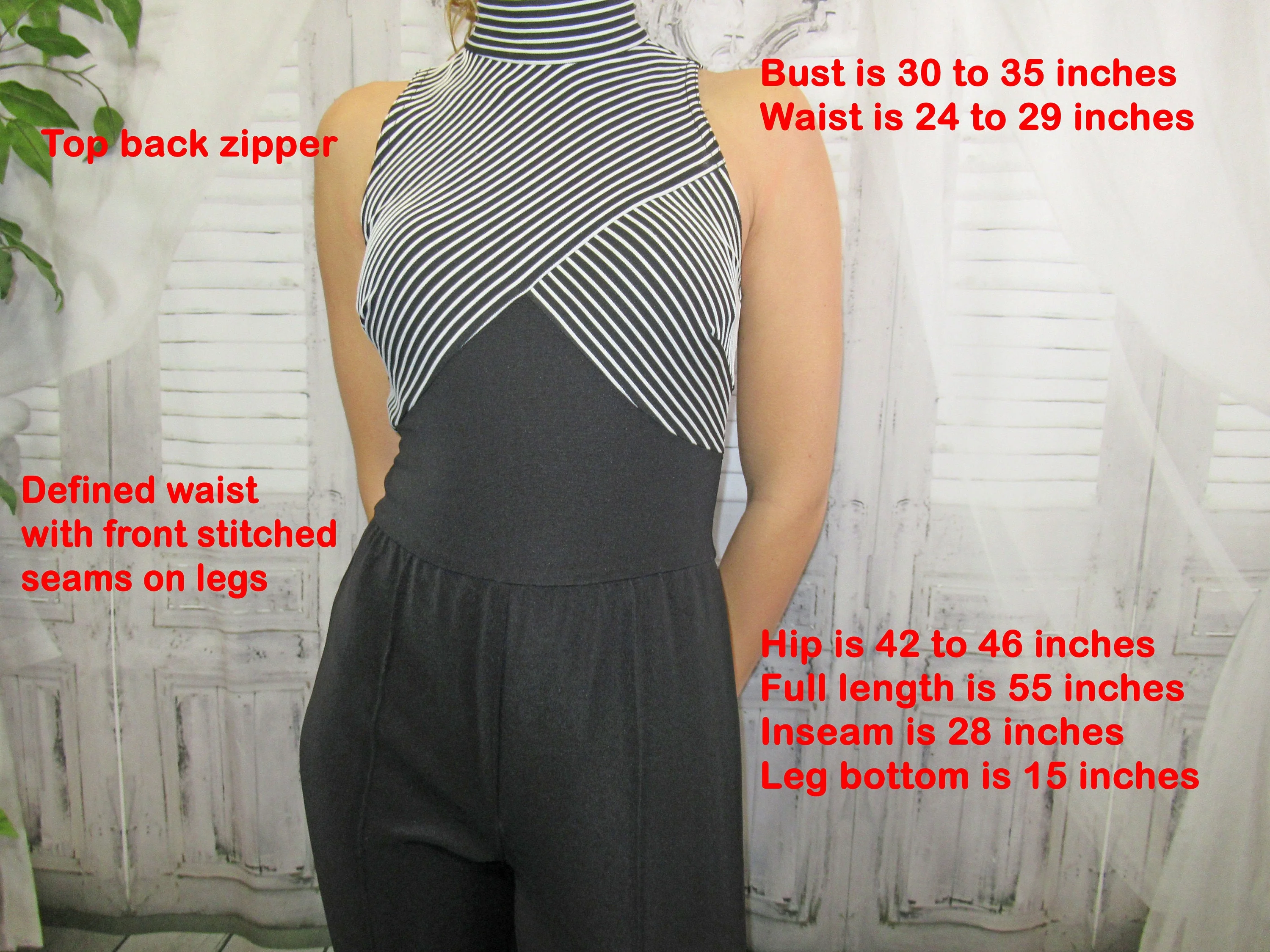 Sz S Stretch Jumpsuit Sleeveless Bodycon Style, Pg Collections Designed by Ginger Bort, Black and White Made In Usa, Fabulous Sexy Vintage! - Image 4