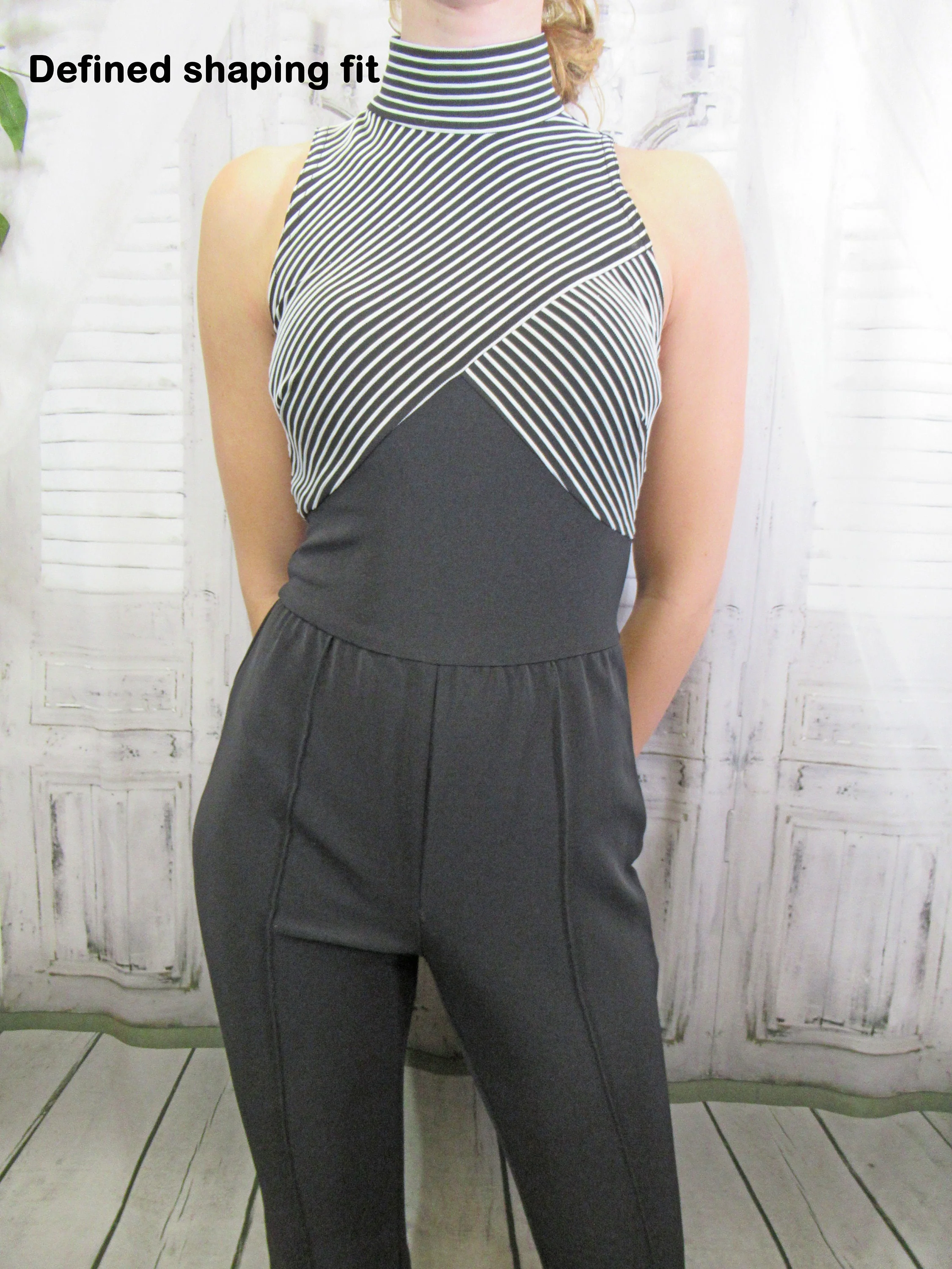 Sz S Stretch Jumpsuit Sleeveless Bodycon Style, Pg Collections Designed by Ginger Bort, Black and White Made In Usa, Fabulous Sexy Vintage! - Image 7