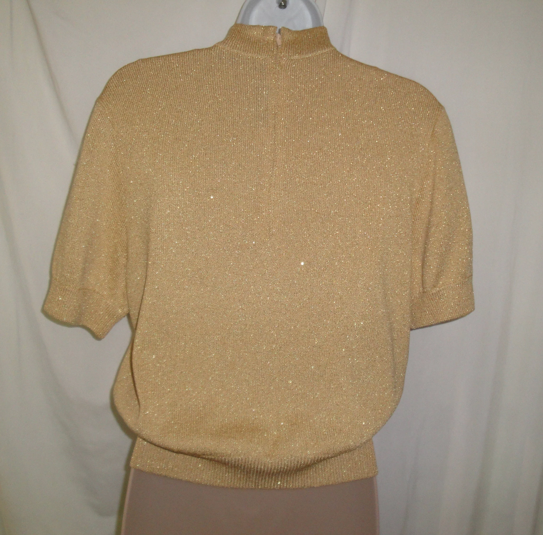 Sz S Tank Gold Classic Santana Knit Sjk High Neck Short Sleeve Pullover Petite/small 34 Inch Bust, Versatile Vtg Top, Bonus Chain by St John - Image 10