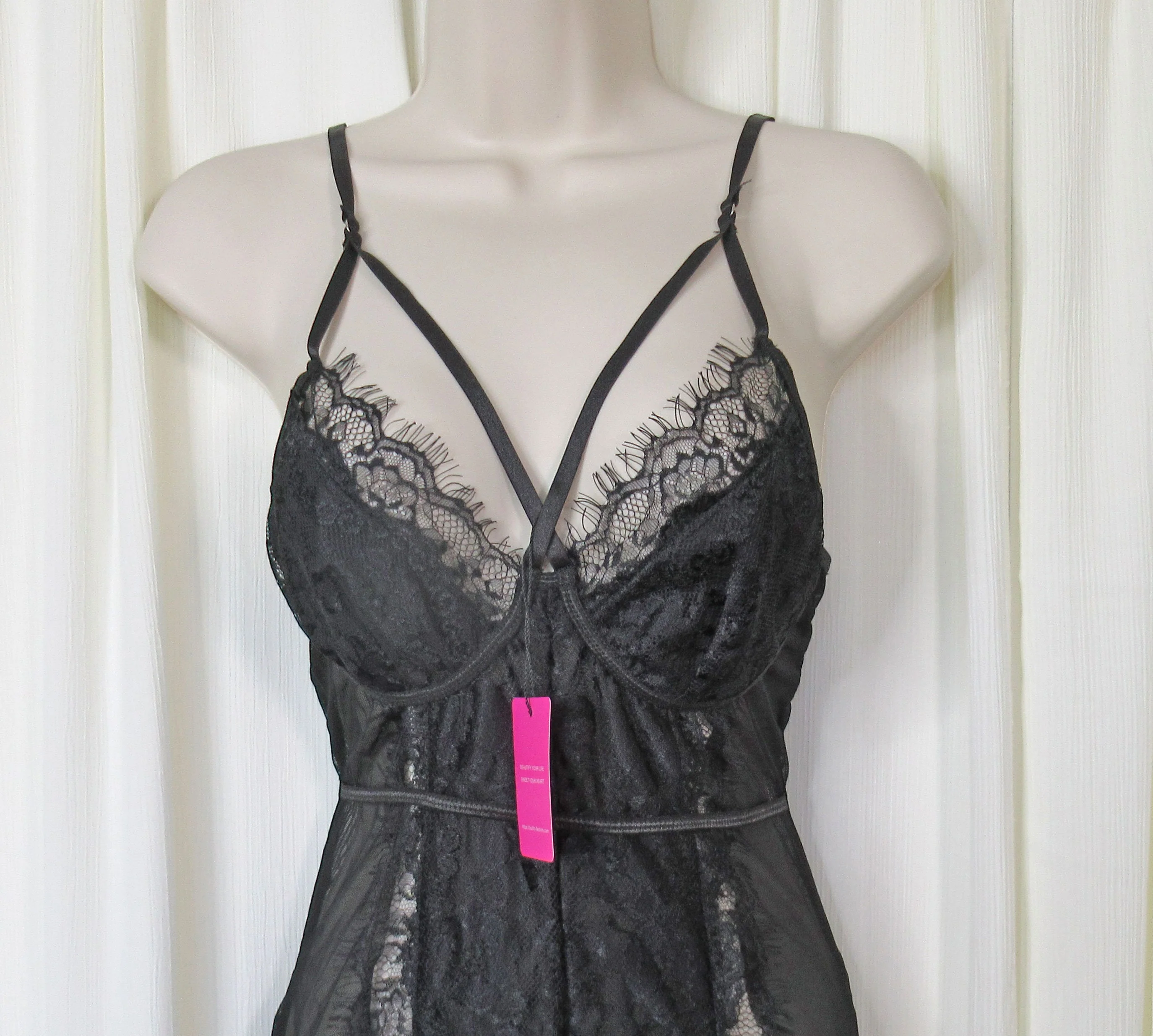 Sz Small Teddy Very Sexy Sheer Never Worn Buitifo, Black, High Cut Leg, All Black with Lace Trim, Polyester and Elastane, Adjustable Straps - Image 6