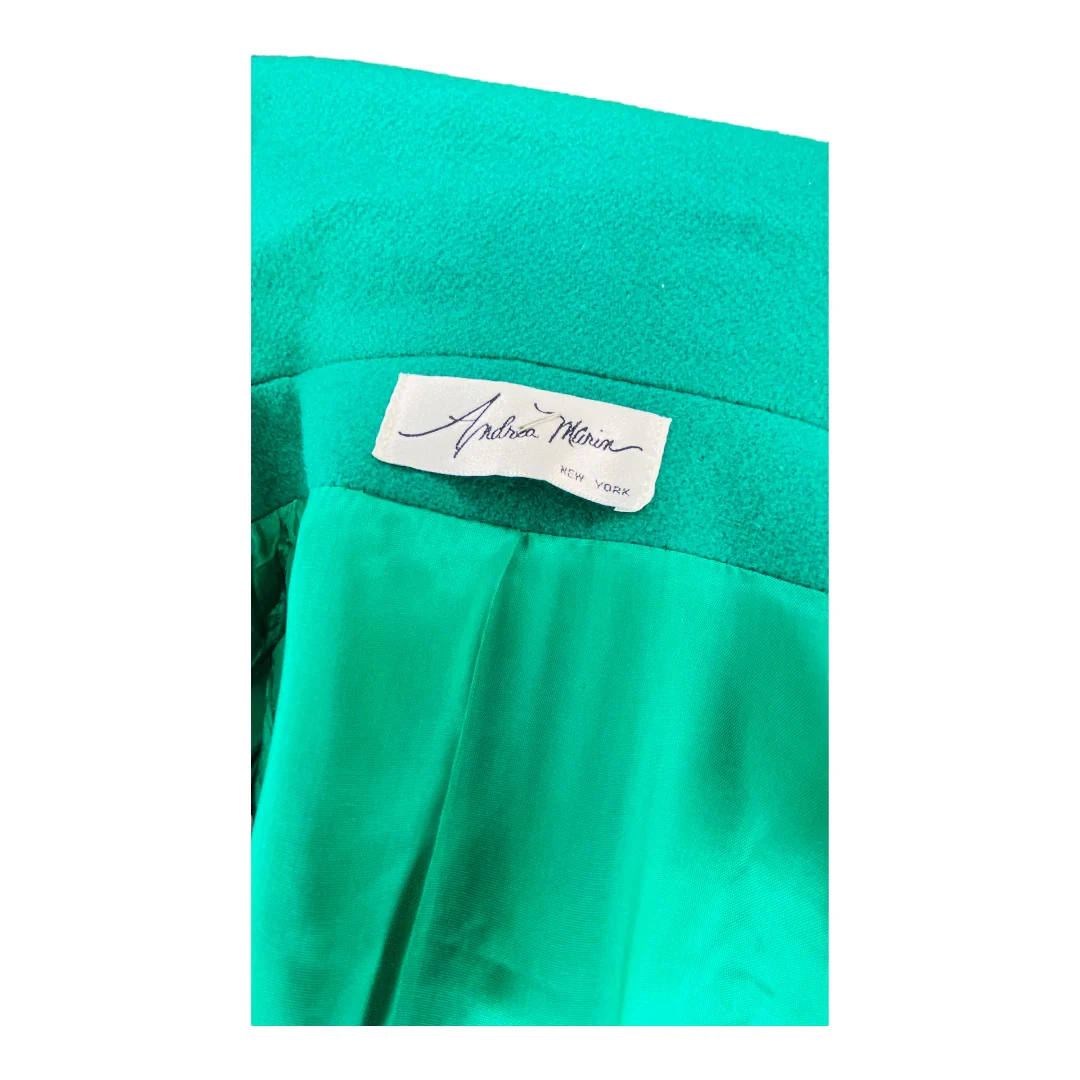 Tailored Shawl Coat Union Made In Usa Green Wool Size 10 by Andrea Marin - Image 11