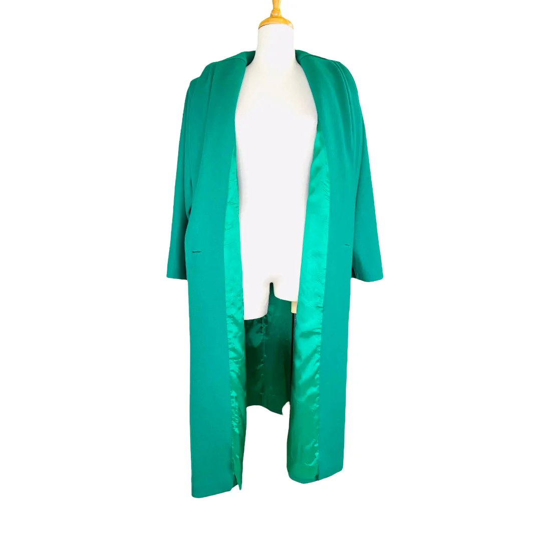 Tailored Shawl Coat Union Made In Usa Green Wool Size 10 by Andrea Marin - Image 4