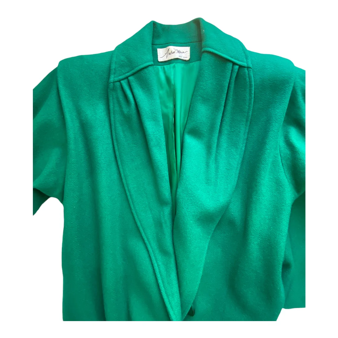 Tailored Shawl Coat Union Made In Usa Green Wool Size 10 by Andrea Marin - Image 8