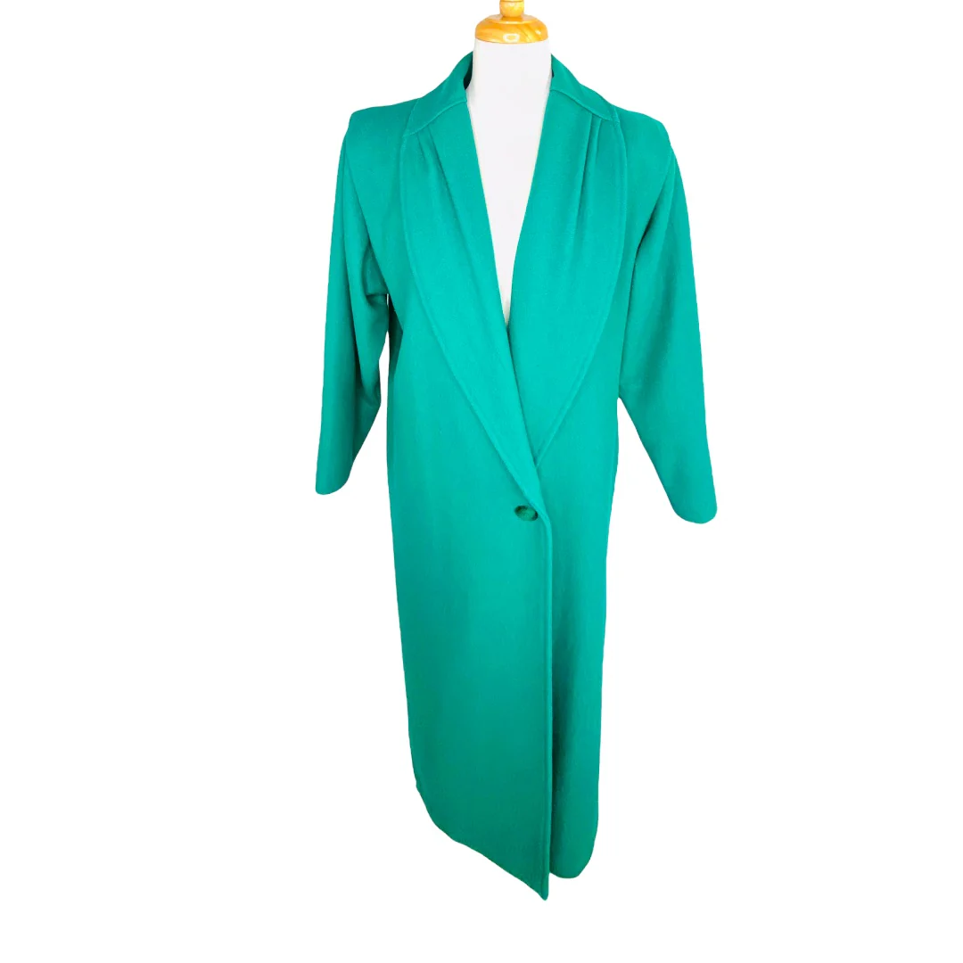 Tailored Shawl Coat Union Made In Usa Green Wool Size 10 by Andrea Marin - Image 9