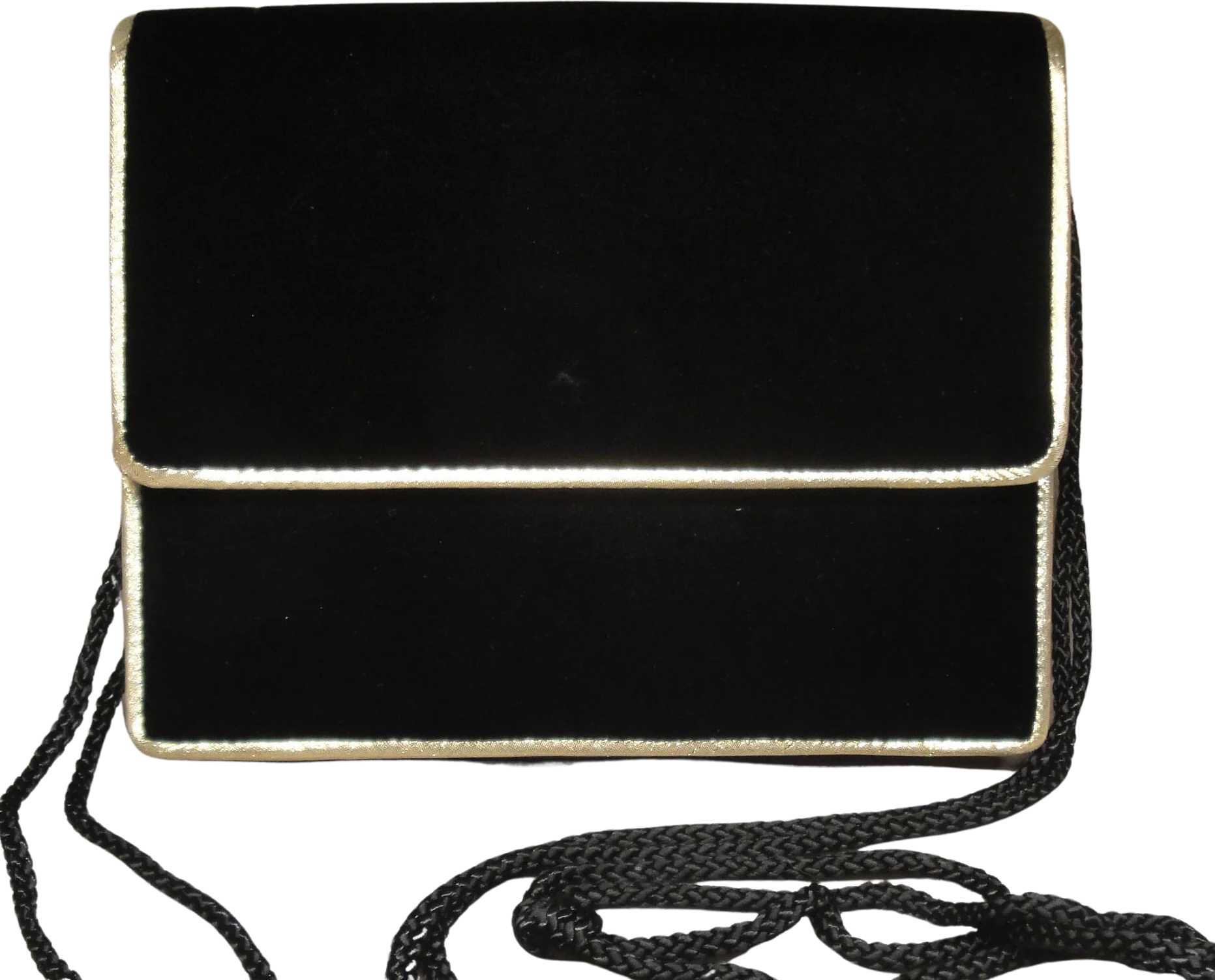 Talbots Black Velvet Purse with Gold Lame Edges Front Flap From 1989