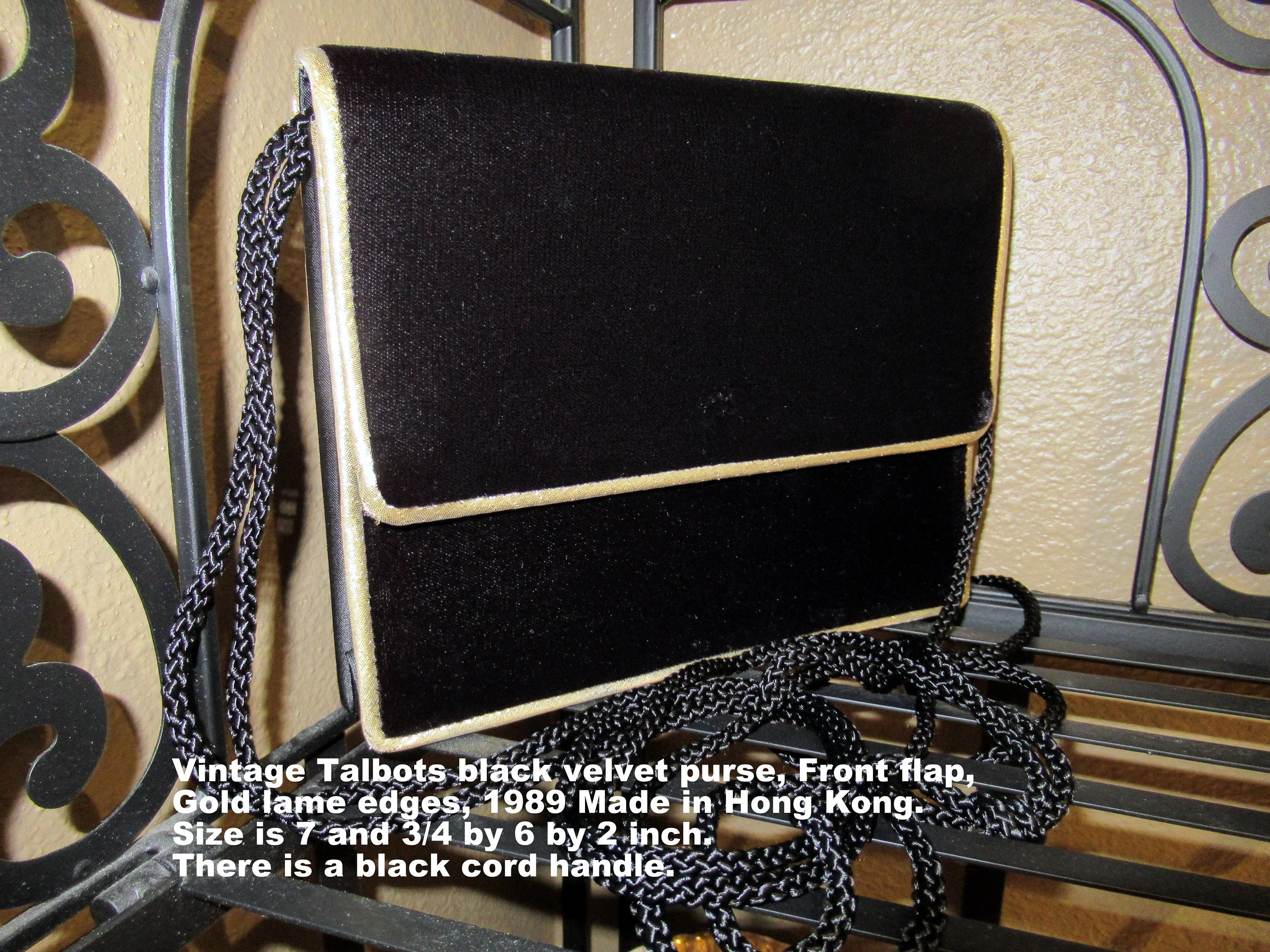 Talbots Black Velvet Purse with Gold Lame Edges Front Flap From 1989 - Image 2