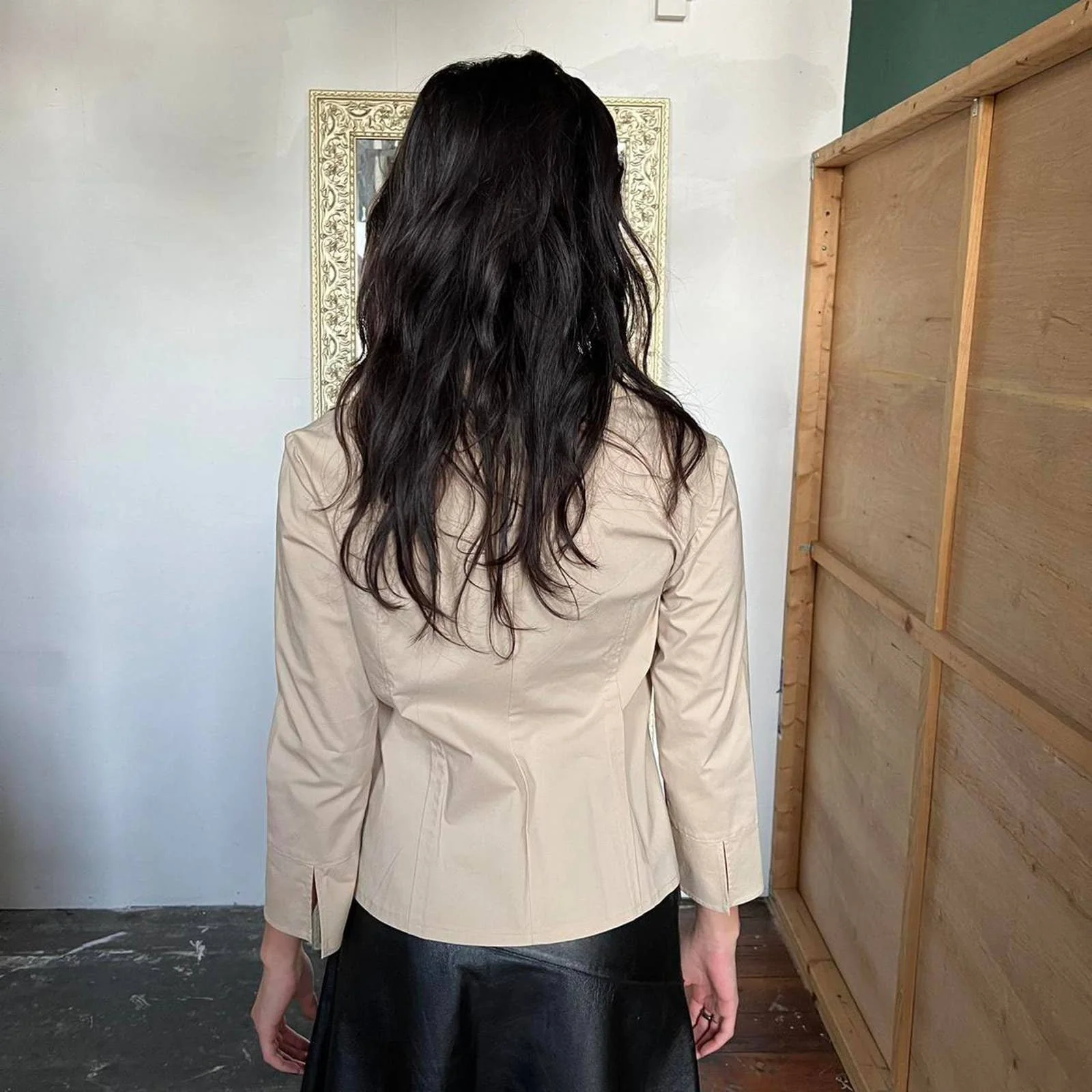 Tan Pleated Front Detail Shirt Jacket by Ritsuko Shirahama - Image 2