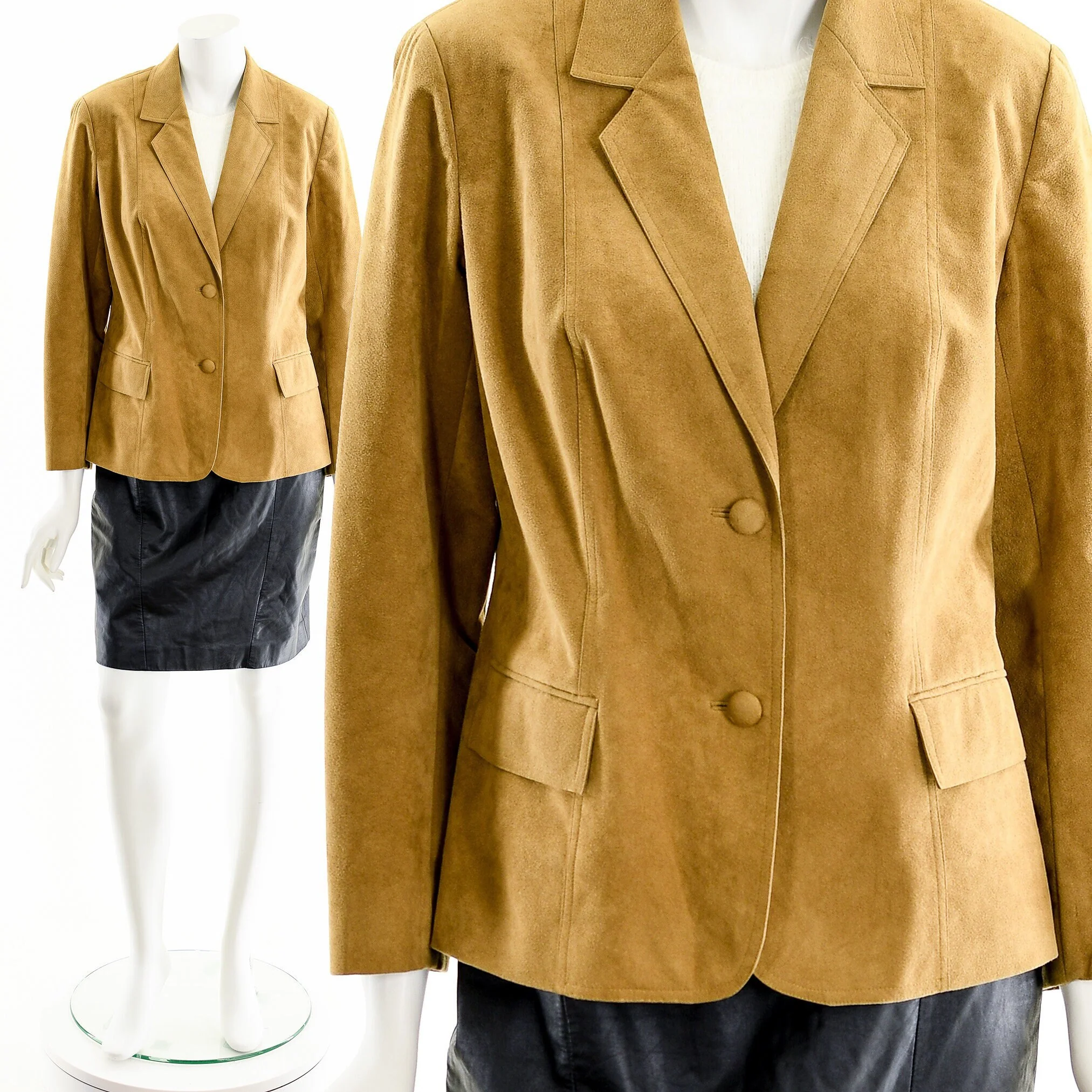 Tan Suede Power-Suit Blazer Jacket - Image 2