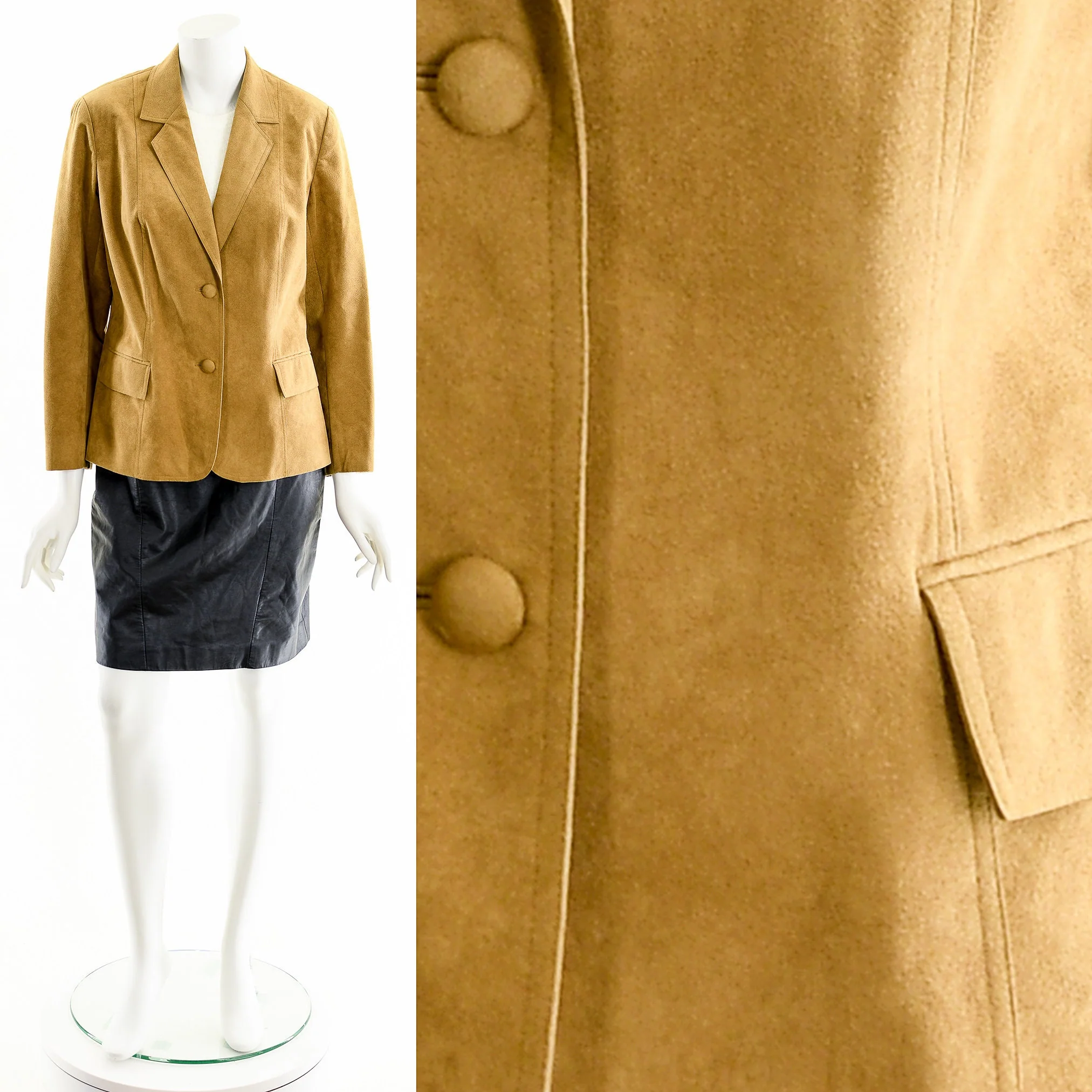 Tan Suede Power-Suit Blazer Jacket - Image 4