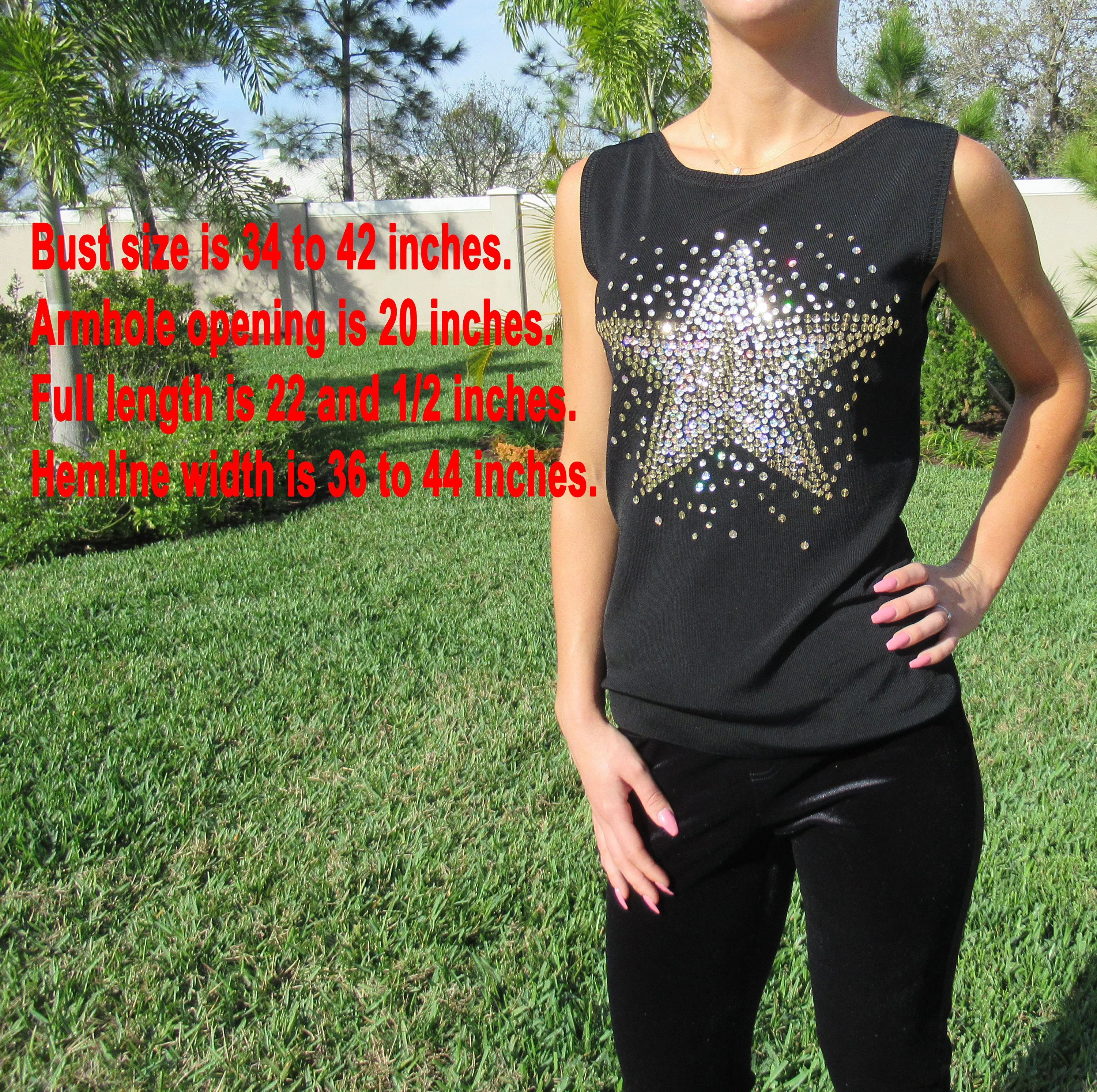 Tank Top Sequin Bead Front Star Design Lucia Burns Made In Hong Kong Stretch Rayonnylon Fabric 80s Vintage by Lucia Burns - Image 3