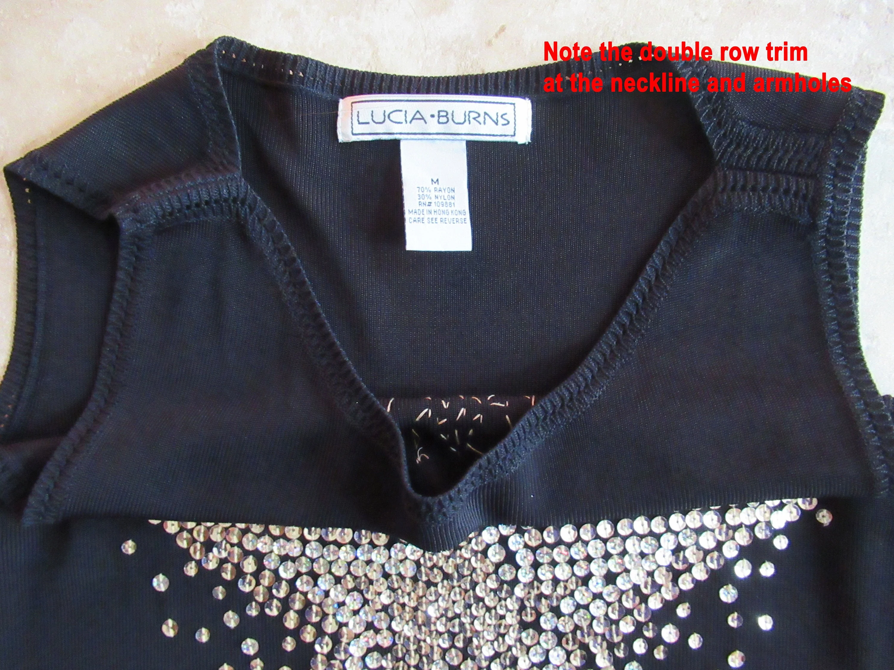 Tank Top Sequin Bead Front Star Design Lucia Burns Made In Hong Kong Stretch Rayonnylon Fabric 80s Vintage by Lucia Burns - Image 7