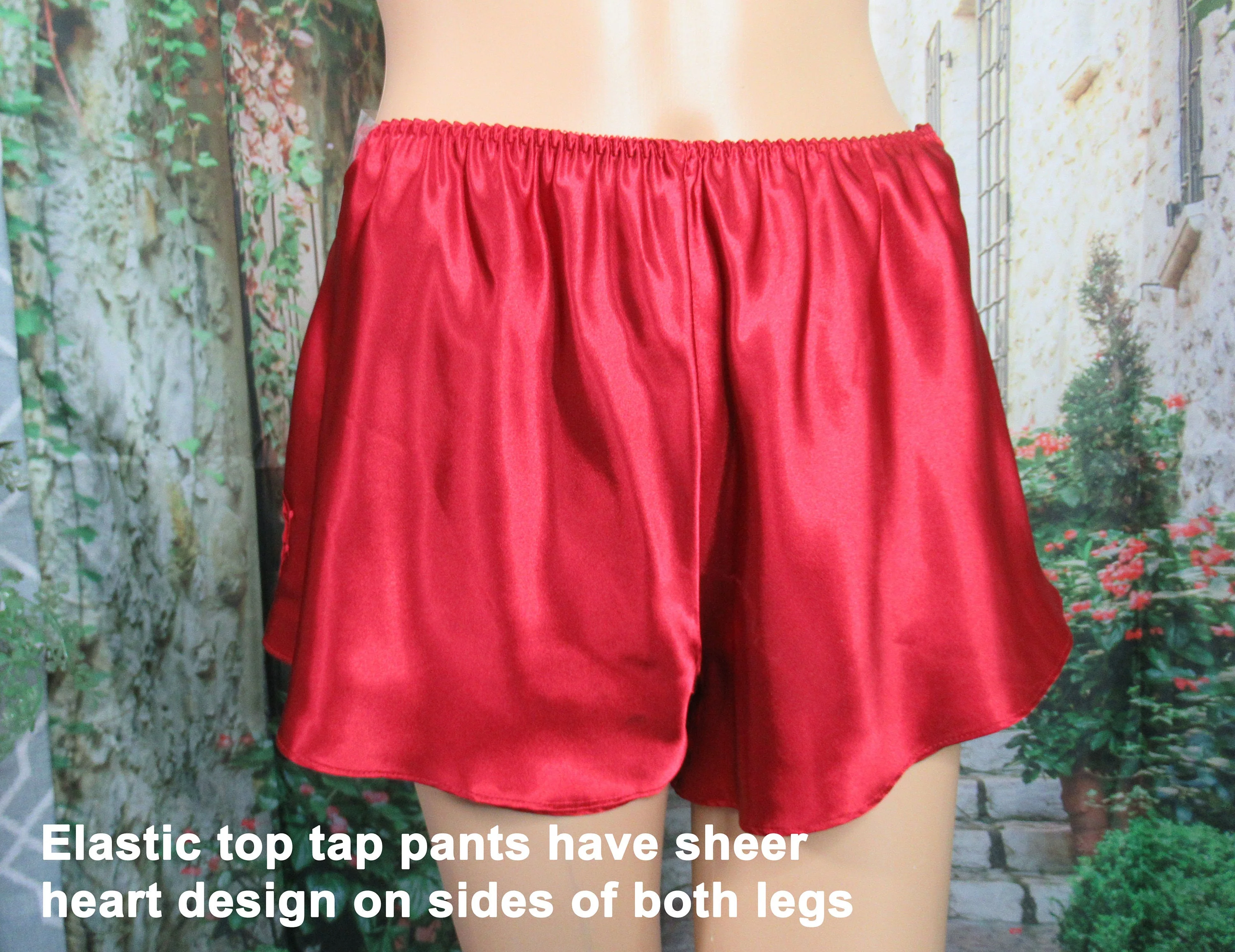 Tap Pants and Camisole Set Valerie Stevens Burgundy Polyester Sheer Hearts Trim Spaghetti Strap Made Hong Kong by Valerie Stevens - Image 6