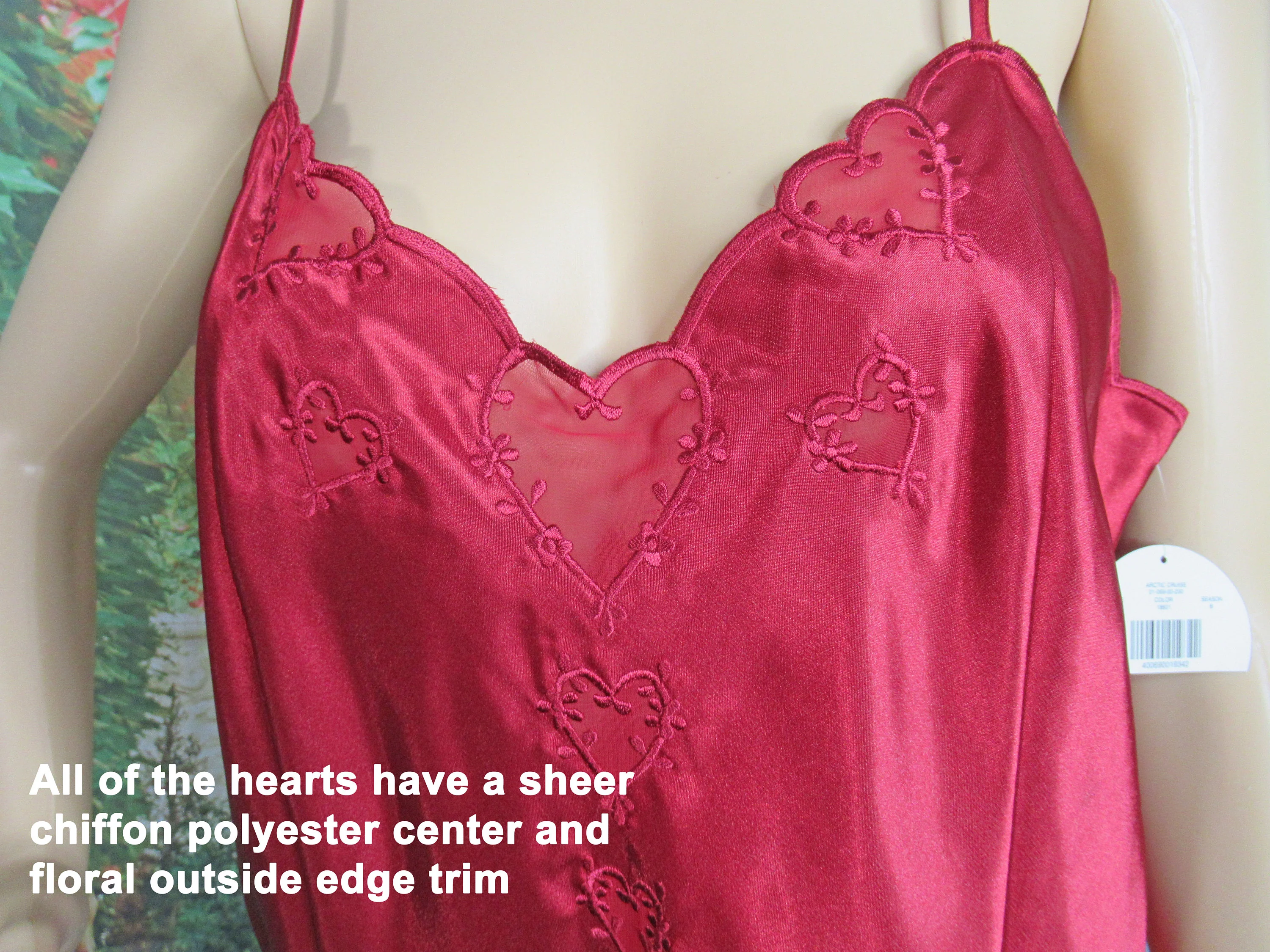 Tap Pants and Camisole Set Valerie Stevens Burgundy Polyester Sheer Hearts Trim Spaghetti Strap Made Hong Kong by Valerie Stevens - Image 7