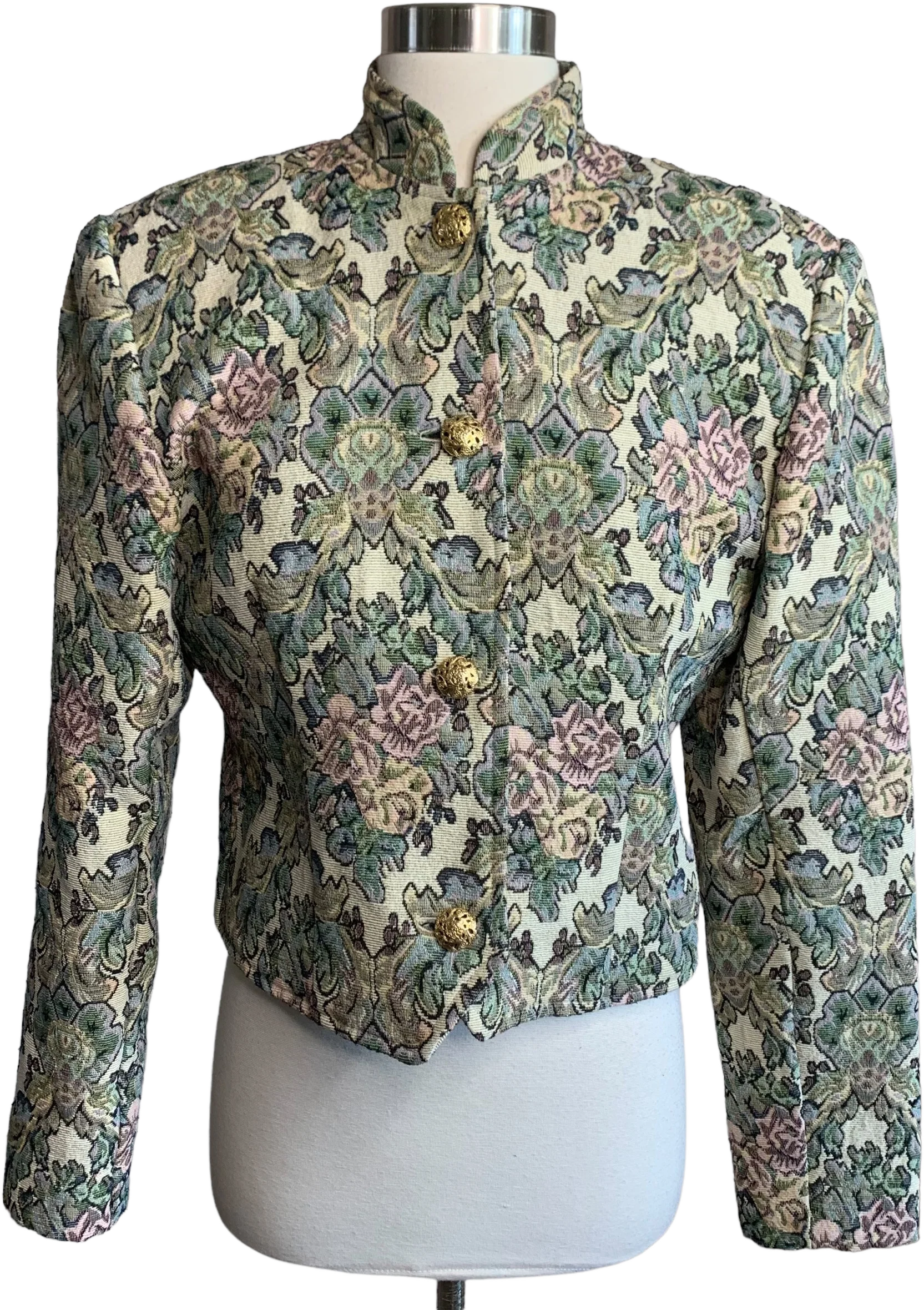 Tapestry Rose Print Jacket Gold Plated Buttons