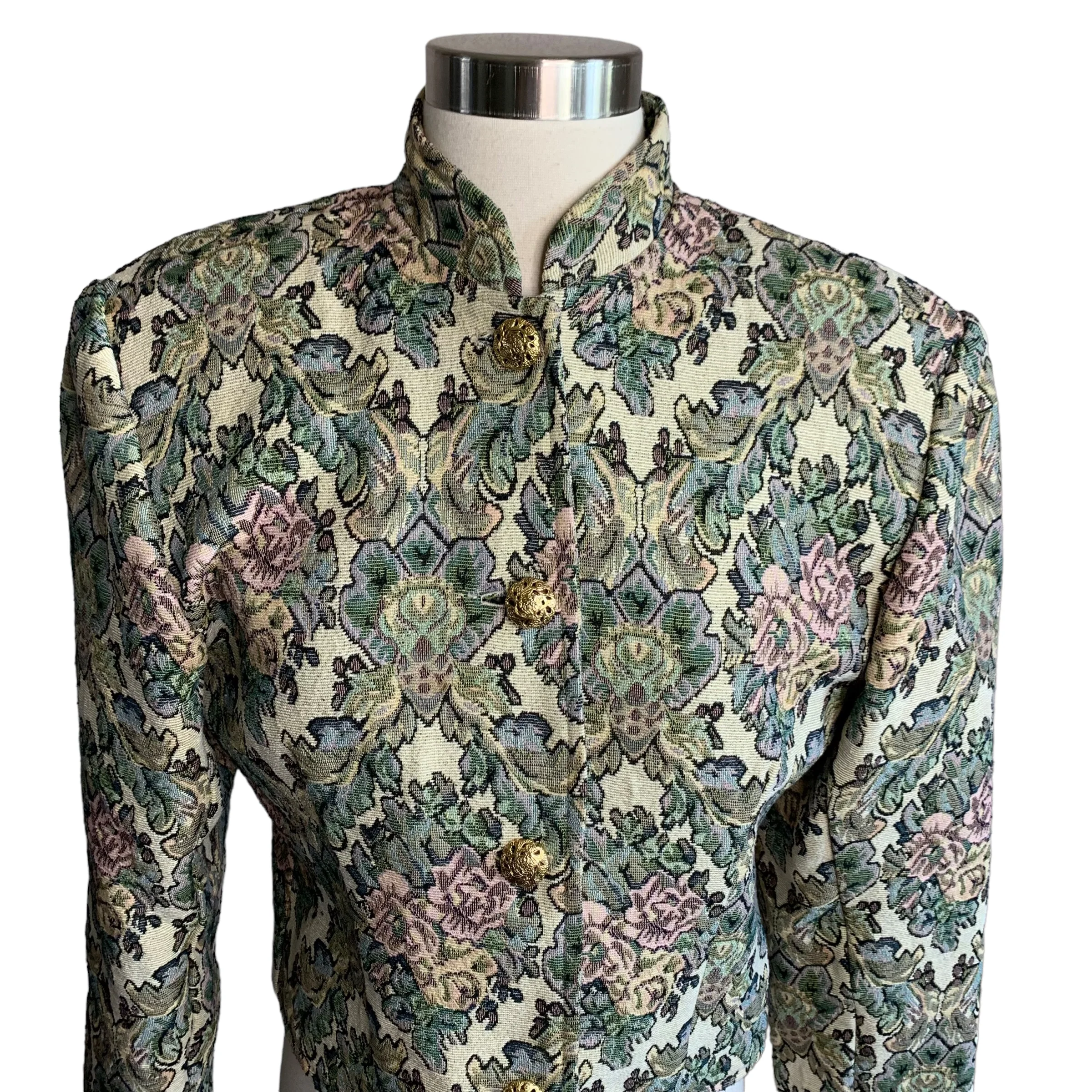 Tapestry Rose Print Jacket Gold Plated Buttons - Image 3
