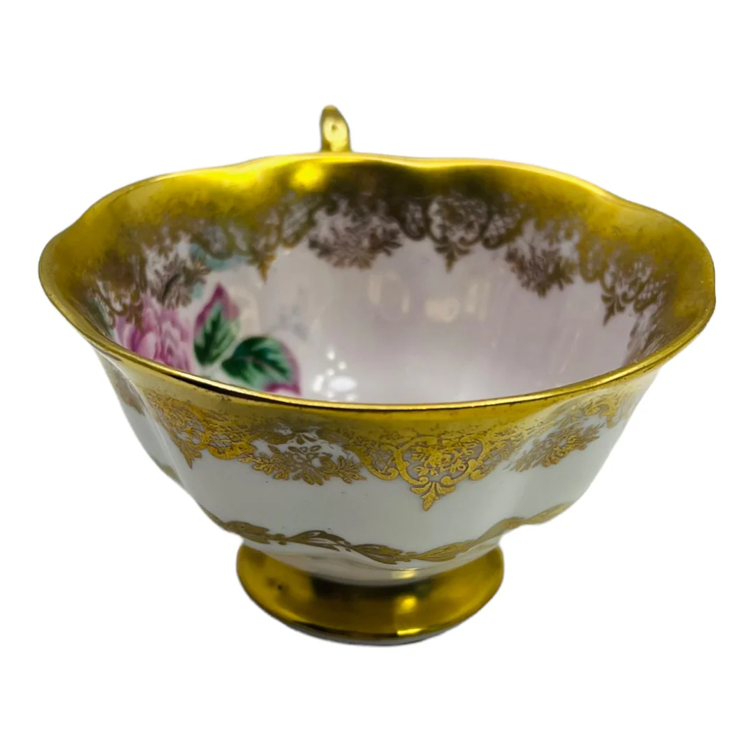 Teacup and Saucer Portrait Series Pink Roses with Heavy Gilding Wide Mouth Teacup English Bone China 70s by Royal Albert - Image 11
