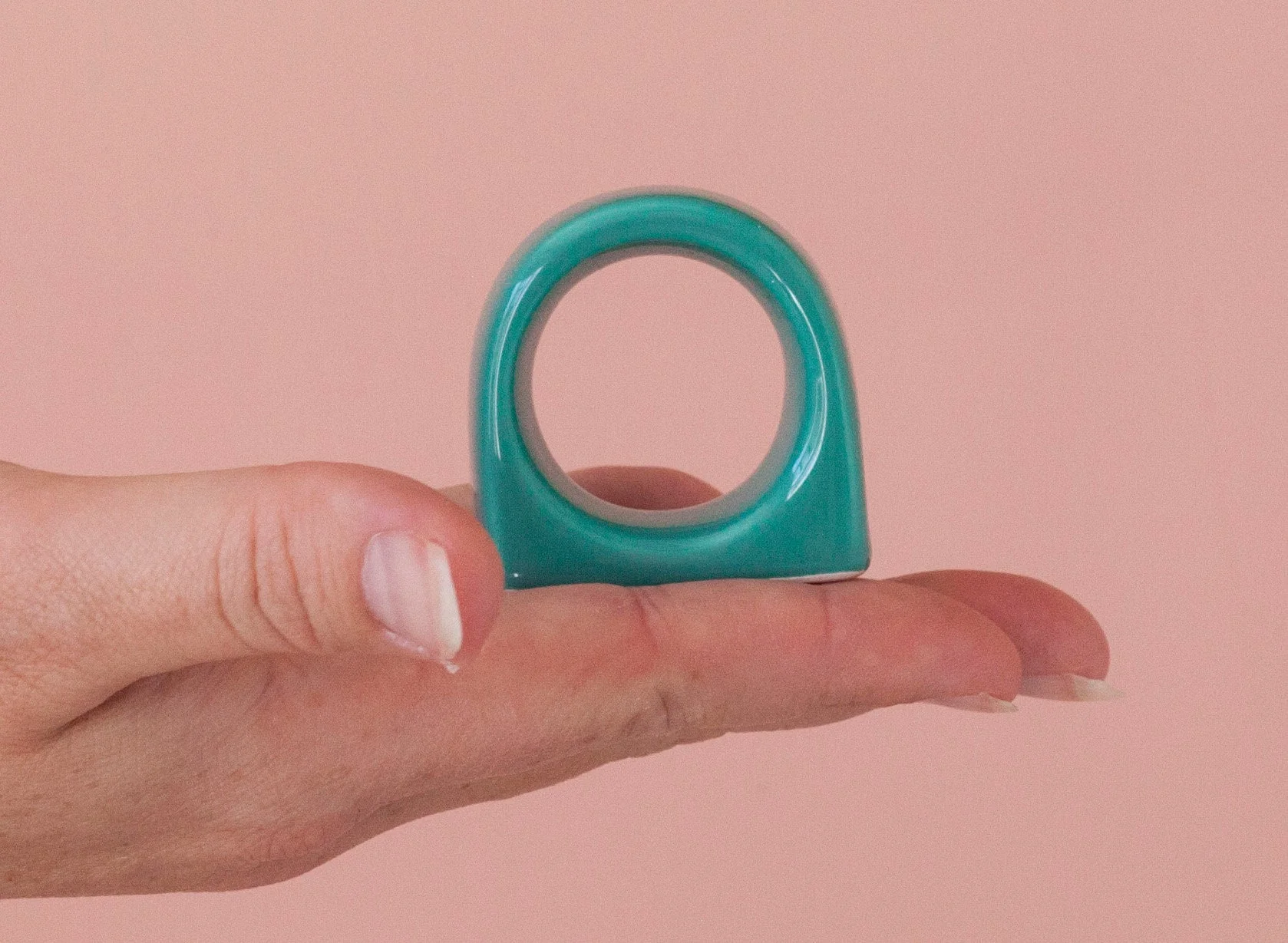 Teal Ceramic Napkin Rings Set of Six Vintage 90s - Image 3