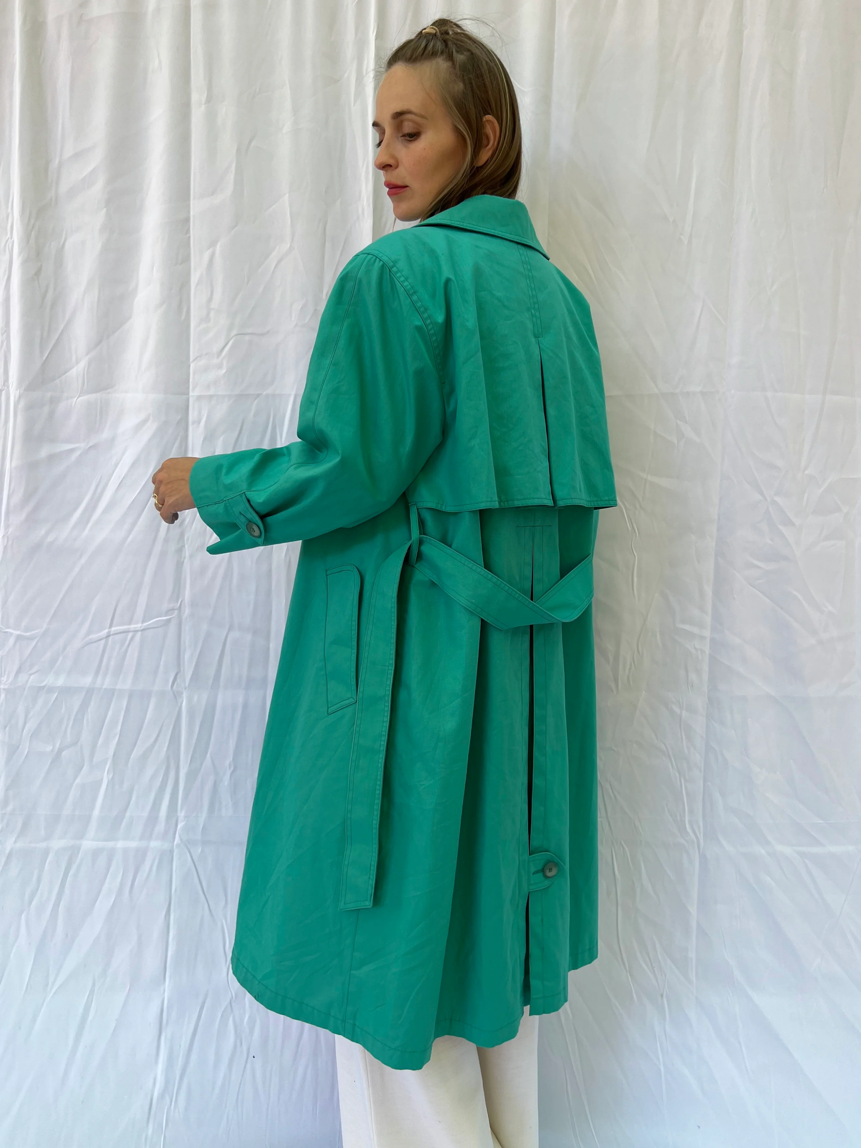 Teal Gingham Lined Trench Coat by London Fog - Image 6