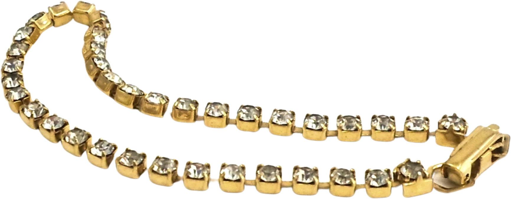 Tennis Bracelet Prong Set Rhinestones Goldtone - Image 2