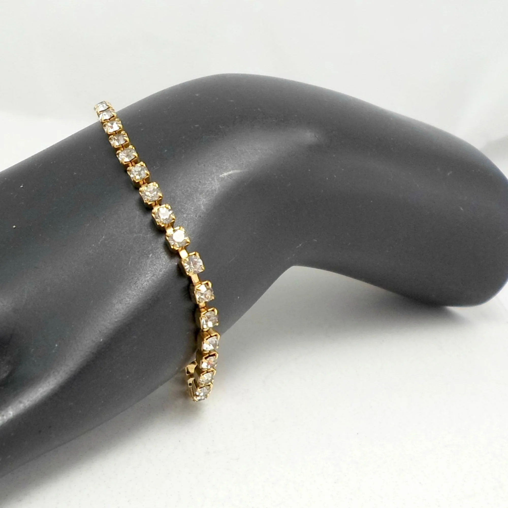 Tennis Bracelet Prong Set Rhinestones Goldtone - Image 3