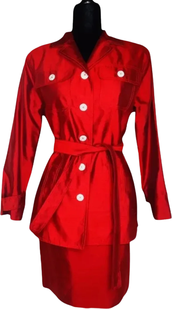 Teri Jon Nites Party Red 100% Ramie Silk Skirt Suit Size 4 by Rickie Freeman