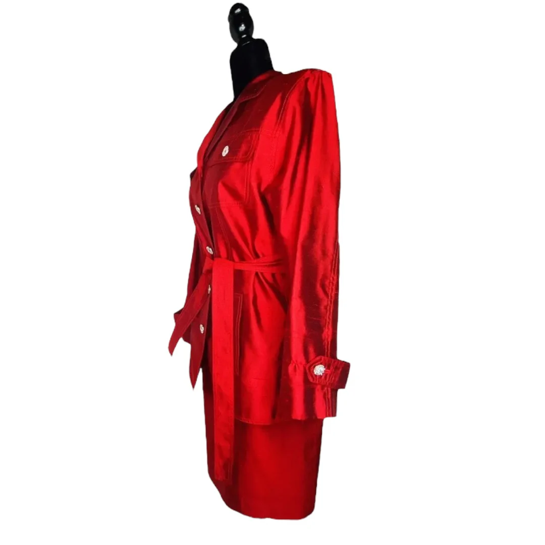 Teri Jon Nites Party Red 100% Ramie Silk Skirt Suit Size 4 by Rickie Freeman - Image 3