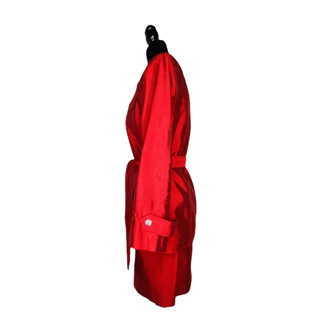 Teri Jon Nites Party Red 100% Ramie Silk Skirt Suit Size 4 by Rickie Freeman - Image 4