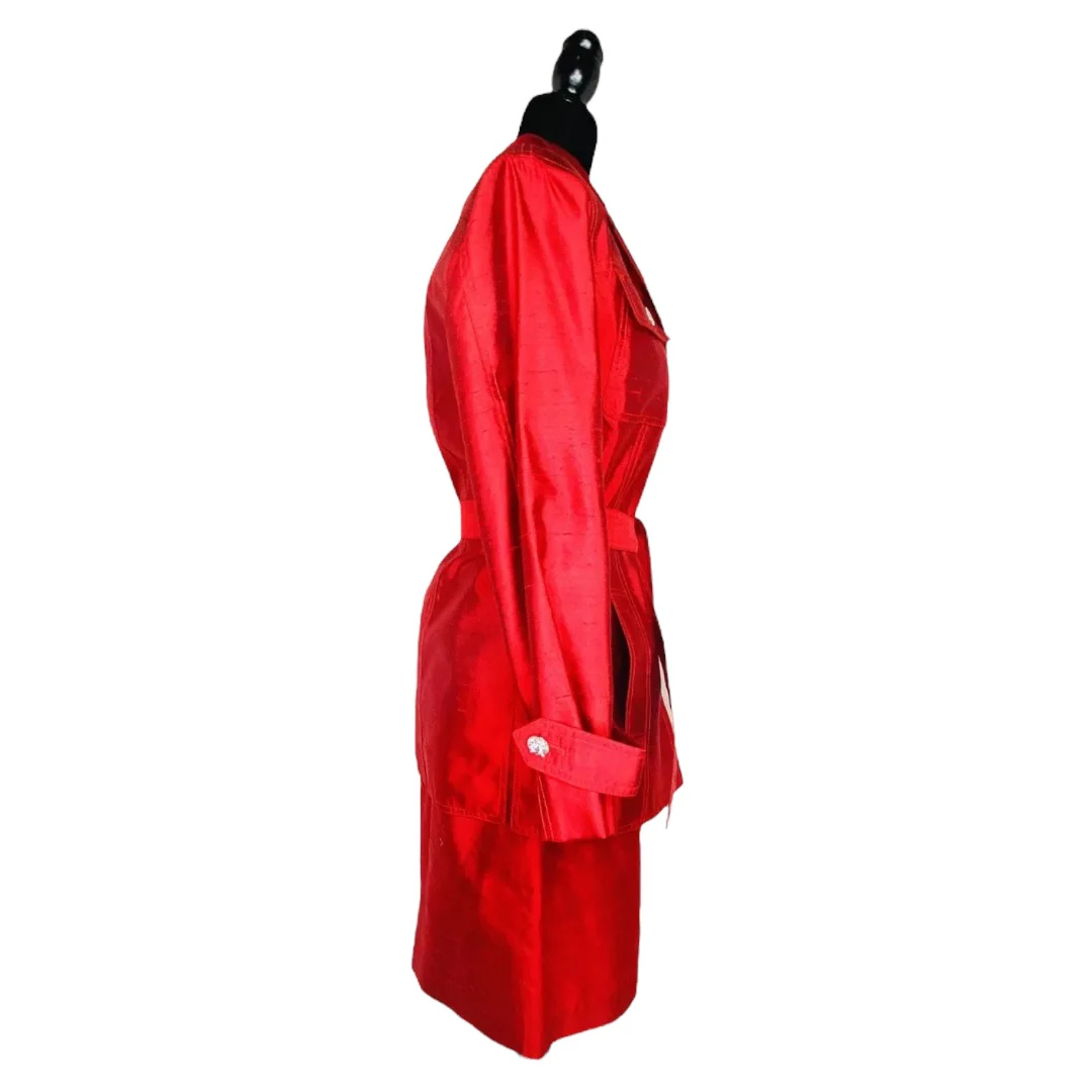 Teri Jon Nites Party Red 100% Ramie Silk Skirt Suit Size 4 by Rickie Freeman - Image 6