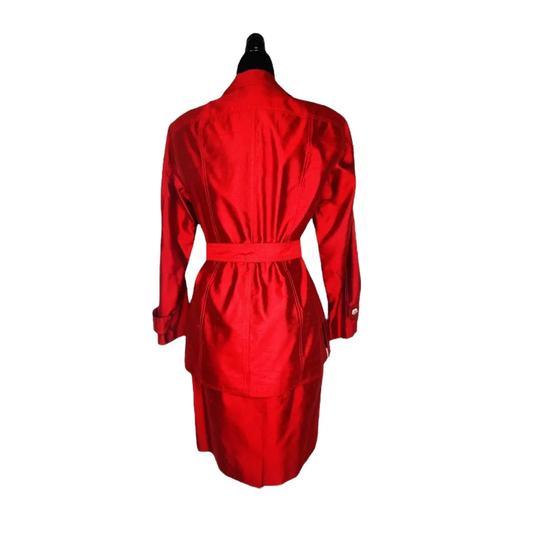 Teri Jon Nites Party Red 100% Ramie Silk Skirt Suit Size 4 by Rickie Freeman - Image 9